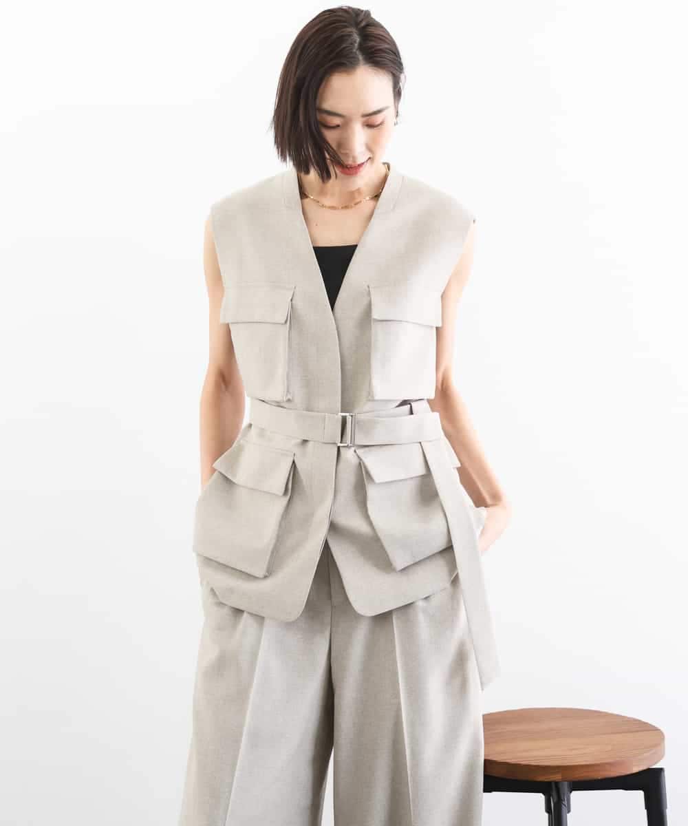 FMJGD05390 MICHEL KLEIN(ミッシェルクラン) [セットアップ対応]ツイードライク フィッシャーマンジレ ベージュ