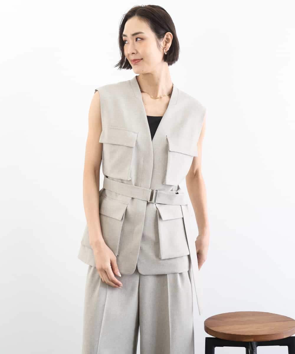 FMJGD05390 MICHEL KLEIN(ミッシェルクラン) [セットアップ対応]ツイードライク フィッシャーマンジレ ベージュ