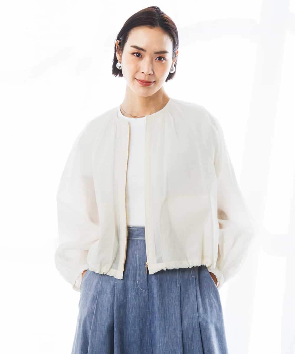 FMJGD12380 MICHEL KLEIN(ミッシェルクラン) ナイロンペーパー ノーカラーブルゾン ホワイト