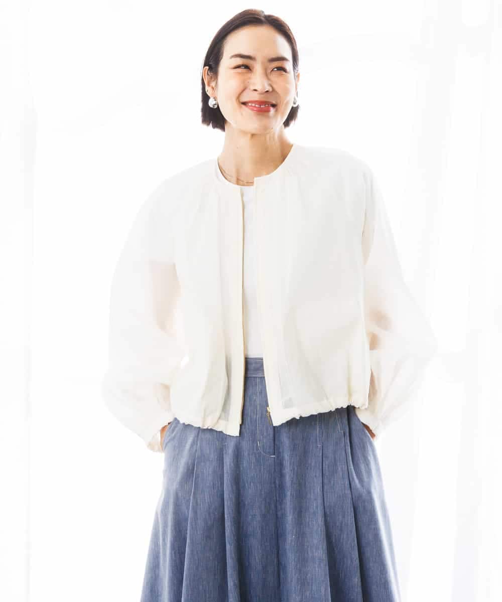 FMJGD12380 MICHEL KLEIN(ミッシェルクラン) ナイロンペーパー ノーカラーブルゾン ホワイト