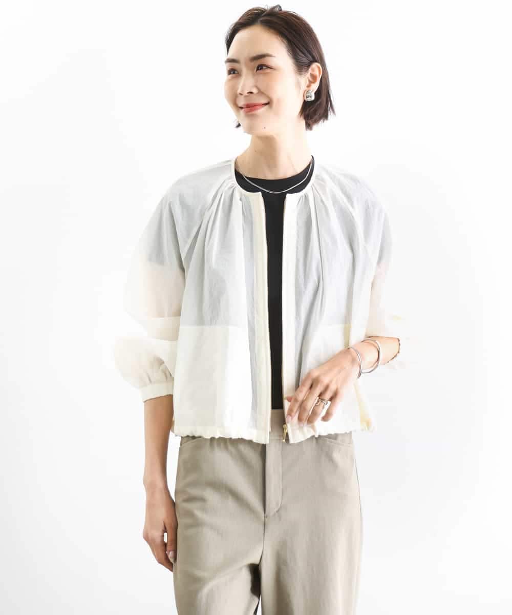 FMJGD12380 MICHEL KLEIN(ミッシェルクラン) ナイロンペーパー ノーカラーブルゾン ホワイト