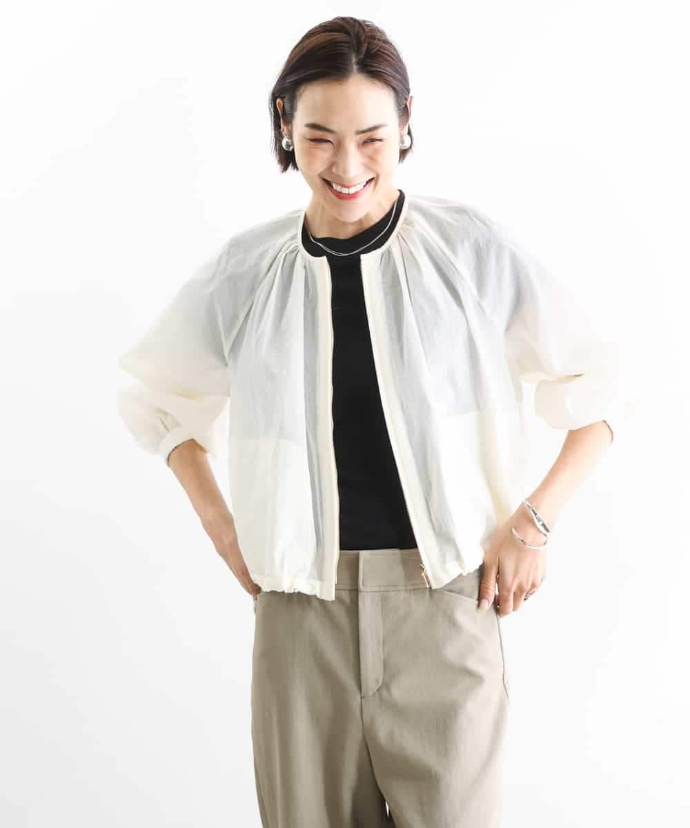 FMJGD12380 MICHEL KLEIN(ミッシェルクラン) ナイロンペーパー ノーカラーブルゾン ホワイト