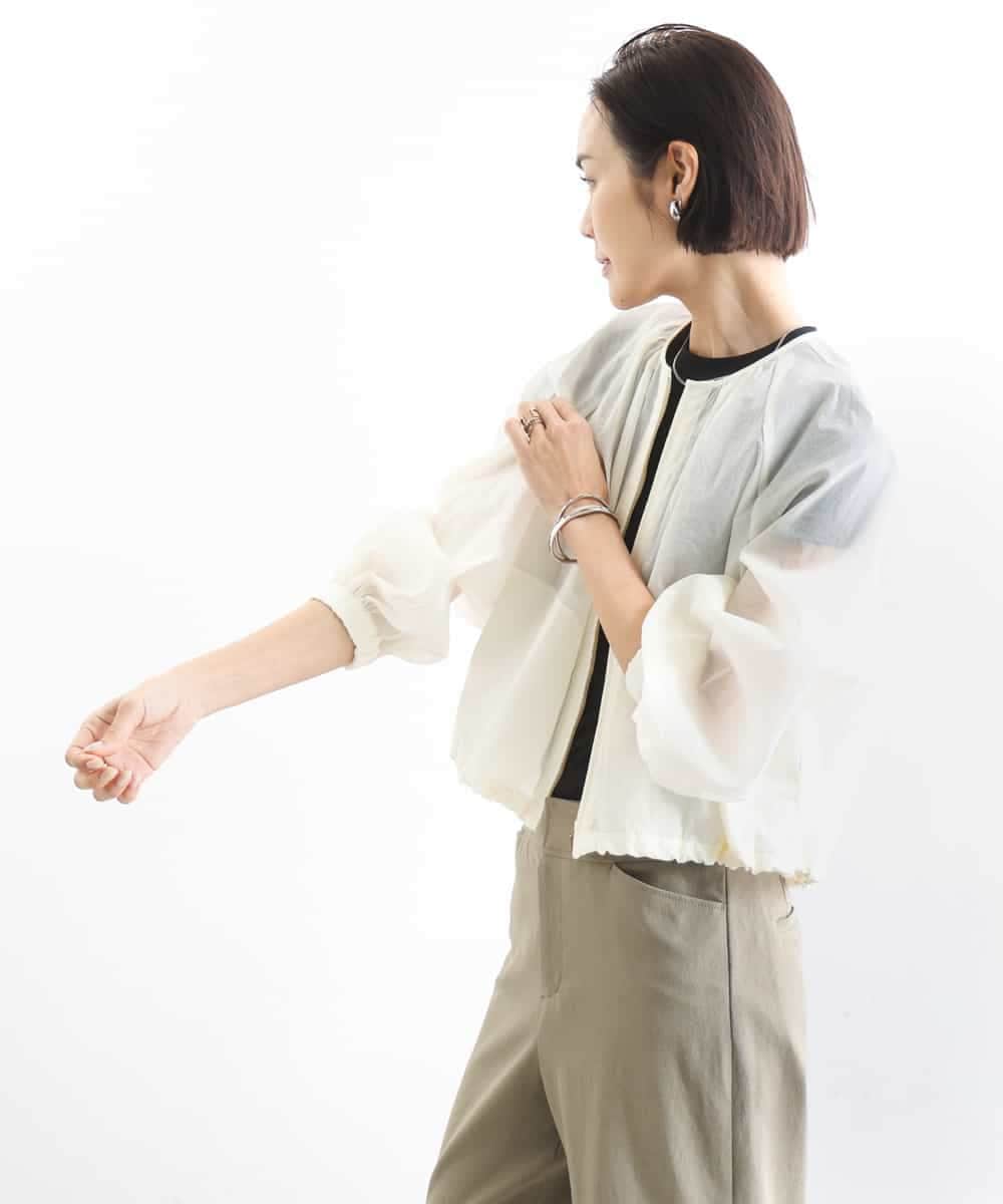 FMJGD12380 MICHEL KLEIN(ミッシェルクラン) ナイロンペーパー ノーカラーブルゾン ホワイト