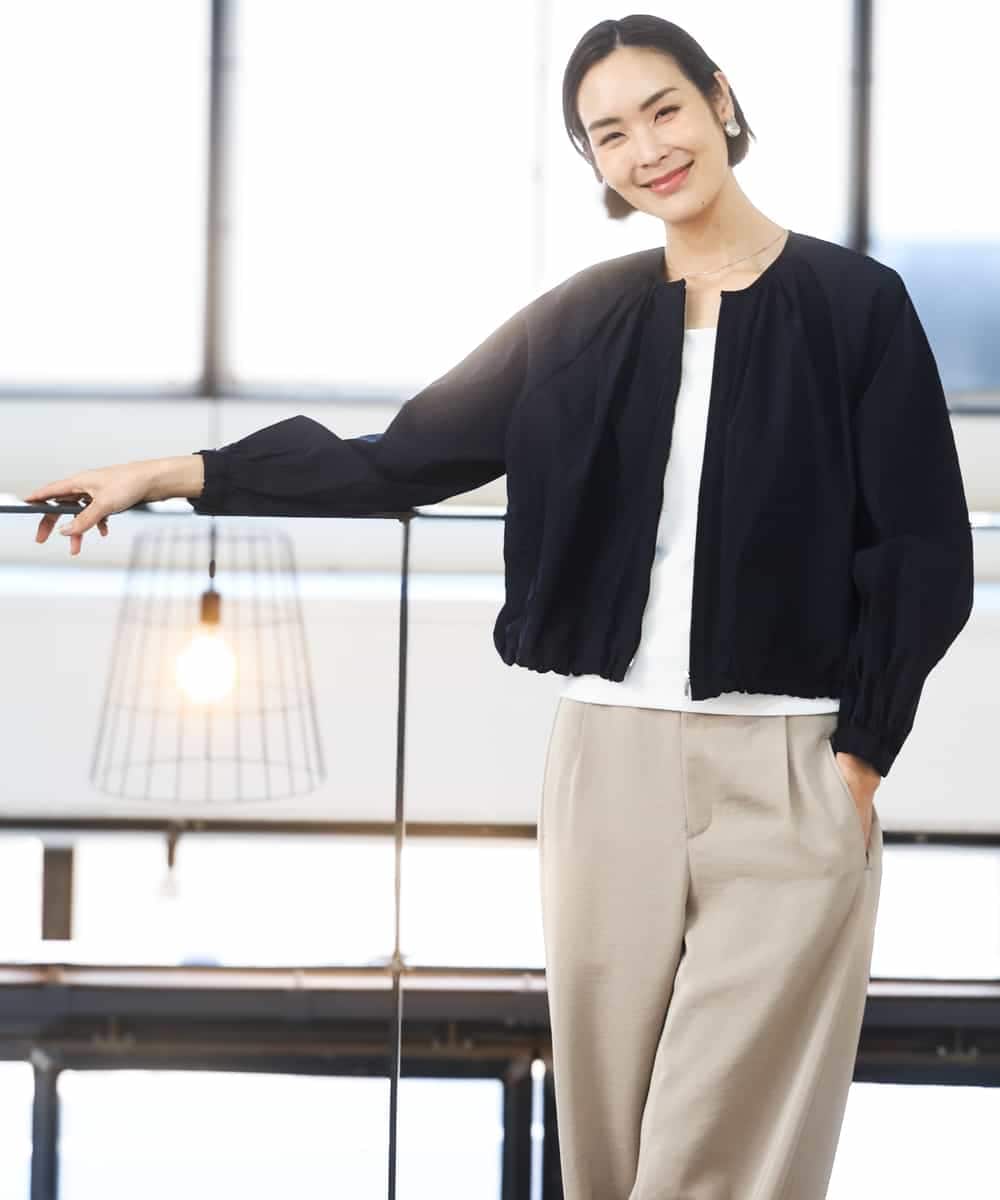 FMJGD12380 MICHEL KLEIN(ミッシェルクラン) ナイロンペーパー ノーカラーブルゾン ホワイト