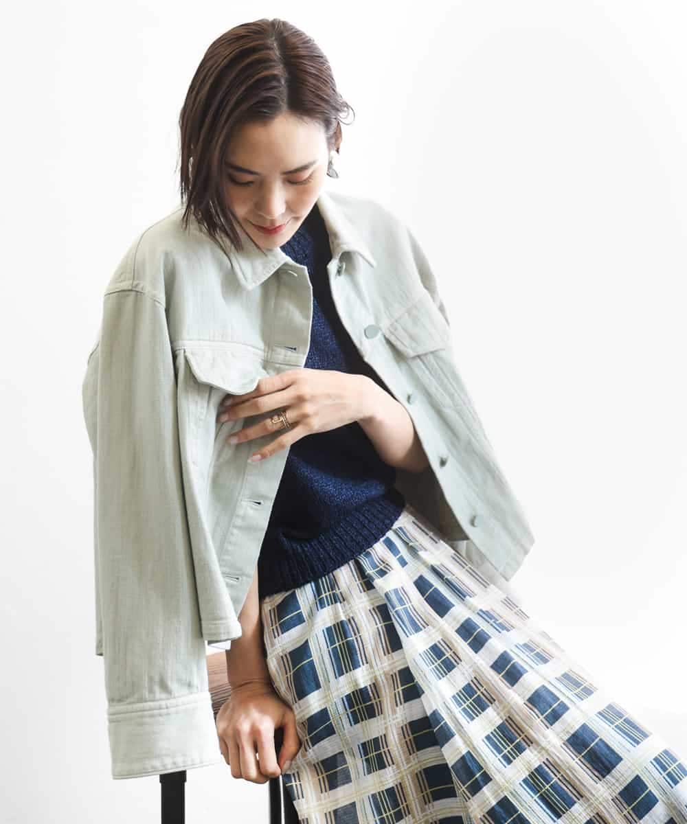 FMJGE01490 MICHEL KLEIN(ミッシェルクラン) [セットアップ対応]デニムダブルポケットブルゾン ライトグレー