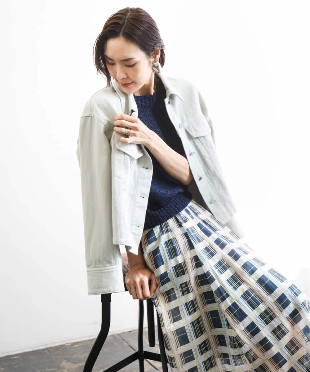 FMJGE01490 MICHEL KLEIN(ミッシェルクラン) [セットアップ対応]デニムダブルポケットブルゾン ライトグレー