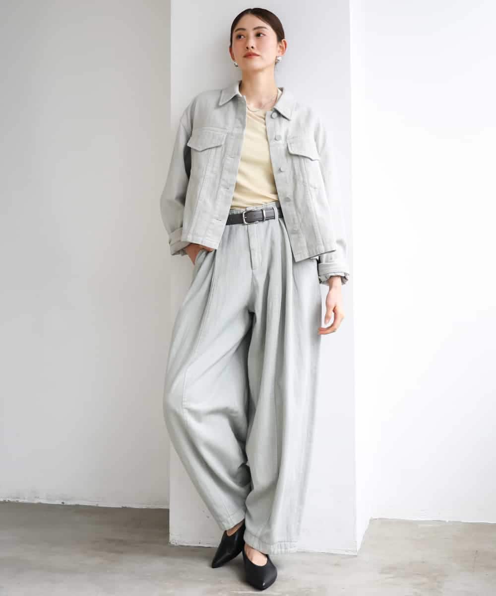 FMJGE01490 MICHEL KLEIN(ミッシェルクラン) [セットアップ対応]デニムダブルポケットブルゾン ライトグレー