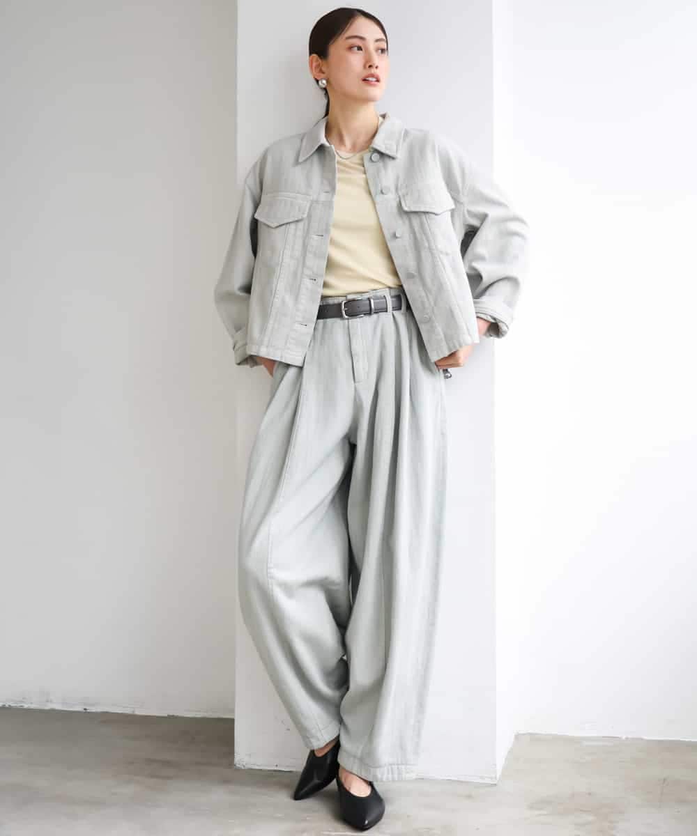 FMJGE01490 MICHEL KLEIN(ミッシェルクラン) [セットアップ対応]デニムダブルポケットブルゾン ライトグレー