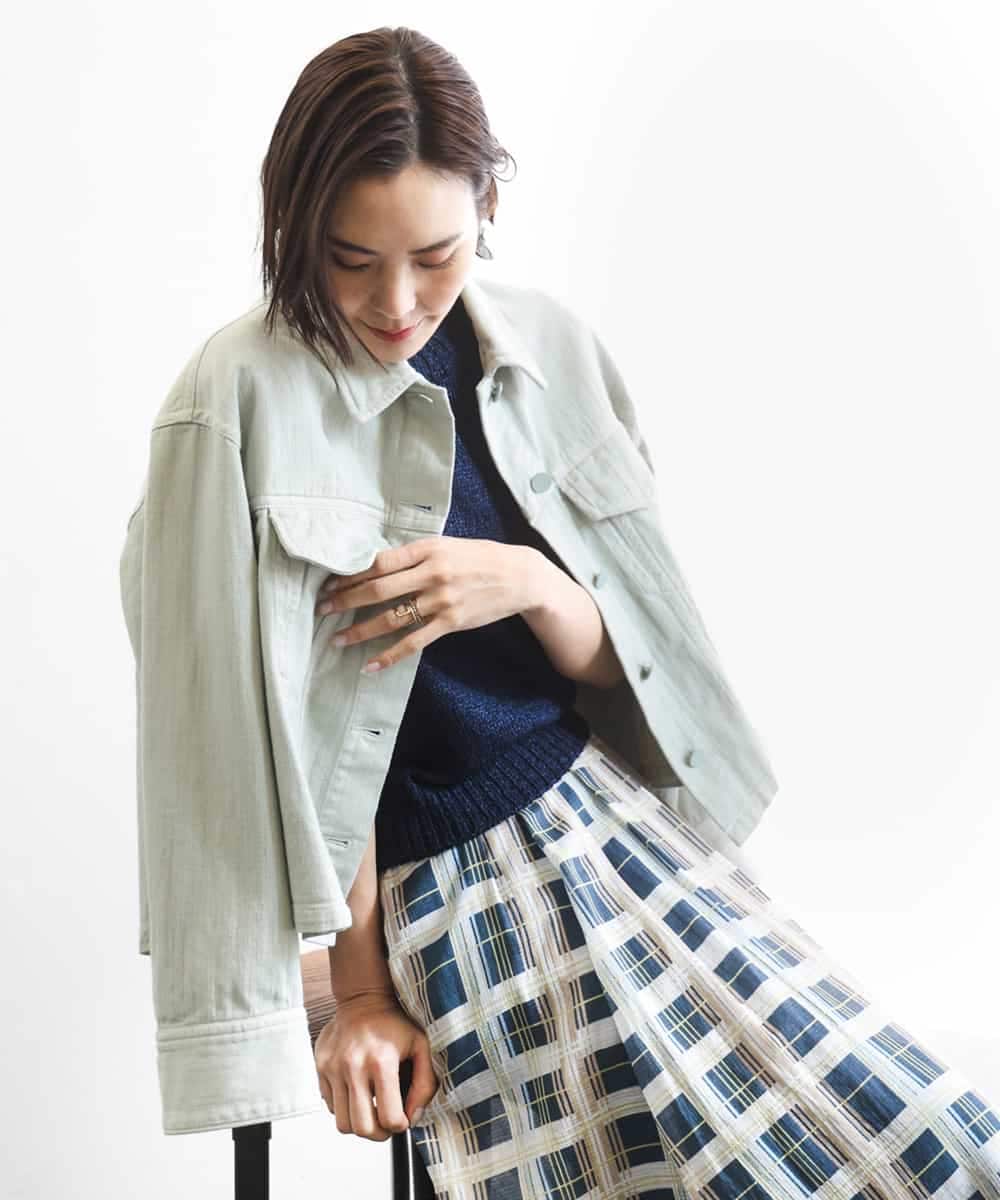 FMJGE01490 MICHEL KLEIN(ミッシェルクラン) [セットアップ対応]デニムダブルポケットブルゾン ライトグレー