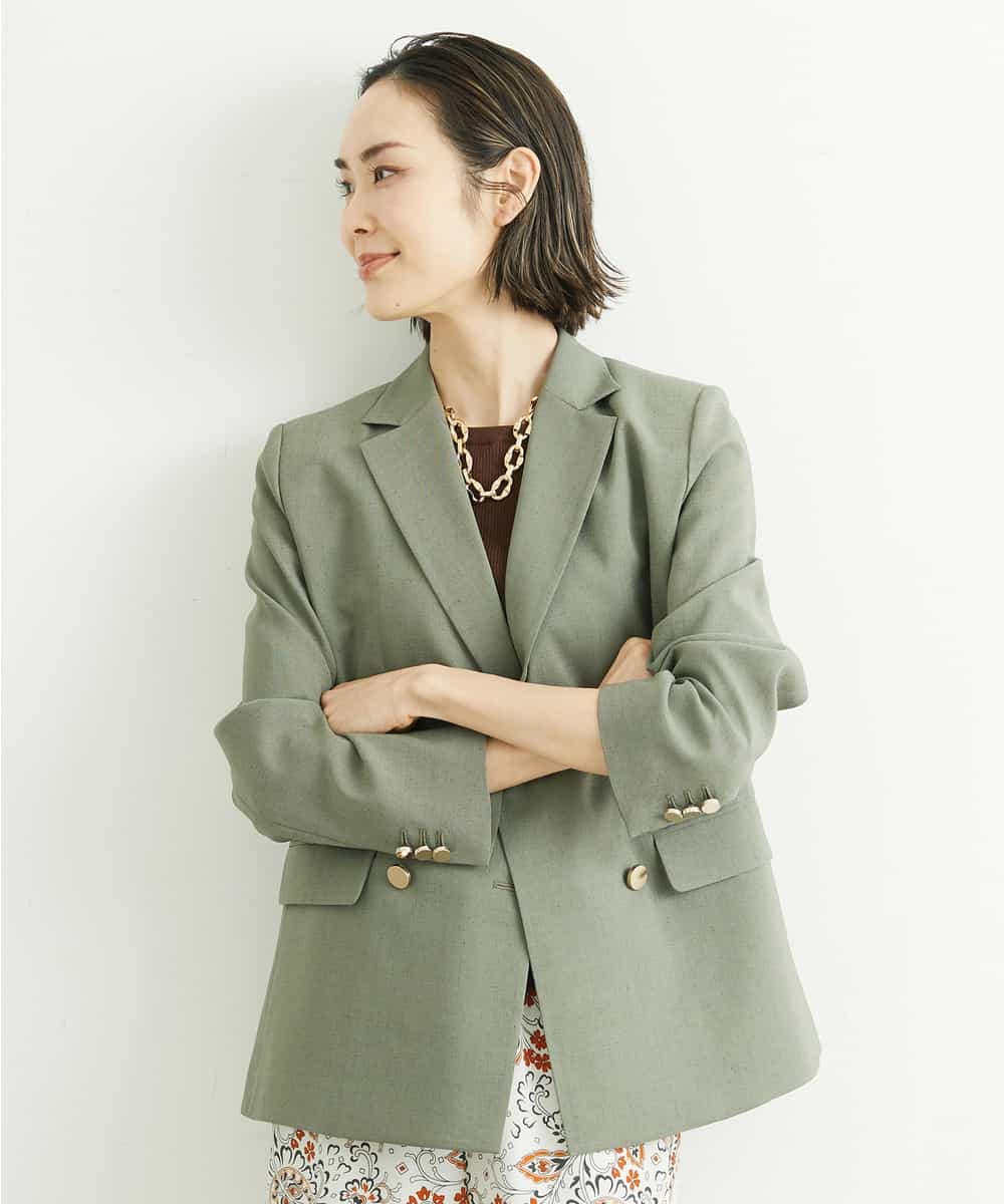 FMJGS27330 MICHEL KLEIN(ミッシェルクラン) [セットアップ対応]アイアスストレッチダブルブレストジャケット(背抜き) カーキ(36)