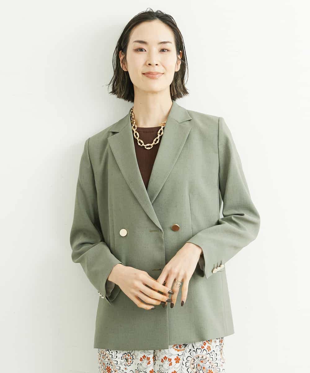 FMJGS27330 MICHEL KLEIN(ミッシェルクラン) [セットアップ対応]アイアスストレッチダブルブレストジャケット(背抜き) カーキ(36)