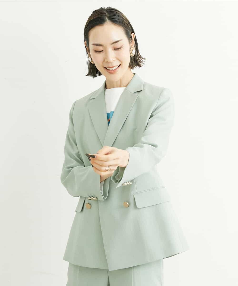 FMJGS27330 MICHEL KLEIN(ミッシェルクラン) [セットアップ対応]アイアスストレッチダブルブレストジャケット(背抜き) カーキ(36)