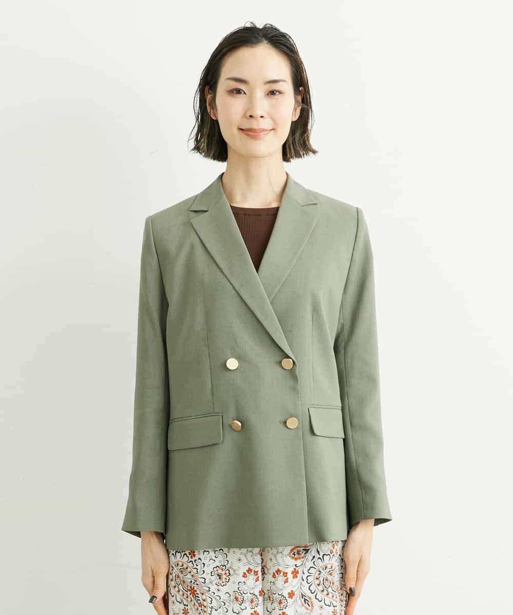 FMJGS27330 MICHEL KLEIN(ミッシェルクラン) [セットアップ対応]アイアスストレッチダブルブレストジャケット(背抜き) カーキ(36)