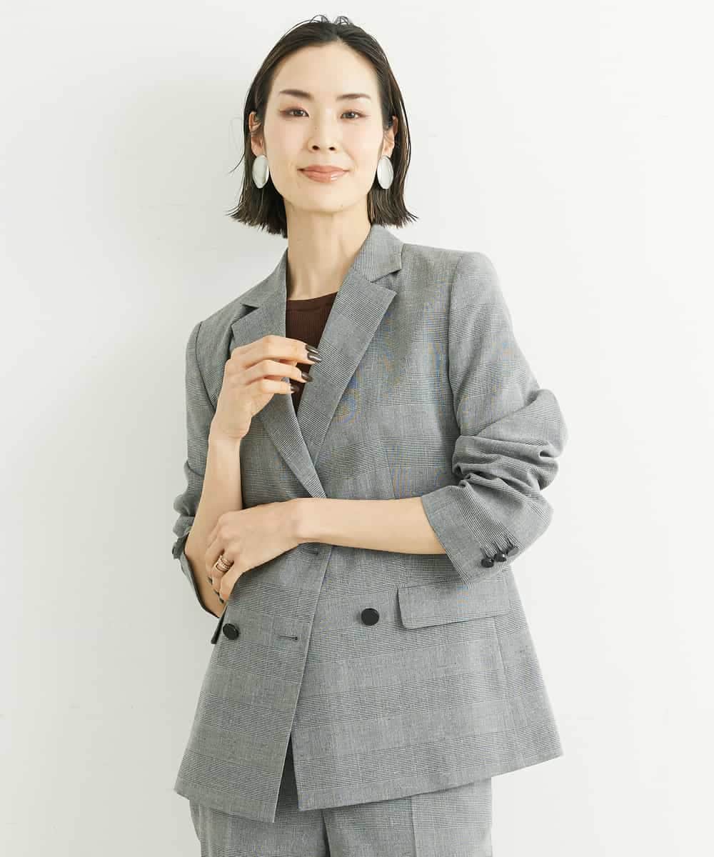 FMJGT27330 MICHEL KLEIN(ミッシェルクラン) [セットアップ対応]グレンチェックダブルブレストジャケット(背抜き) ライトグレー(91)