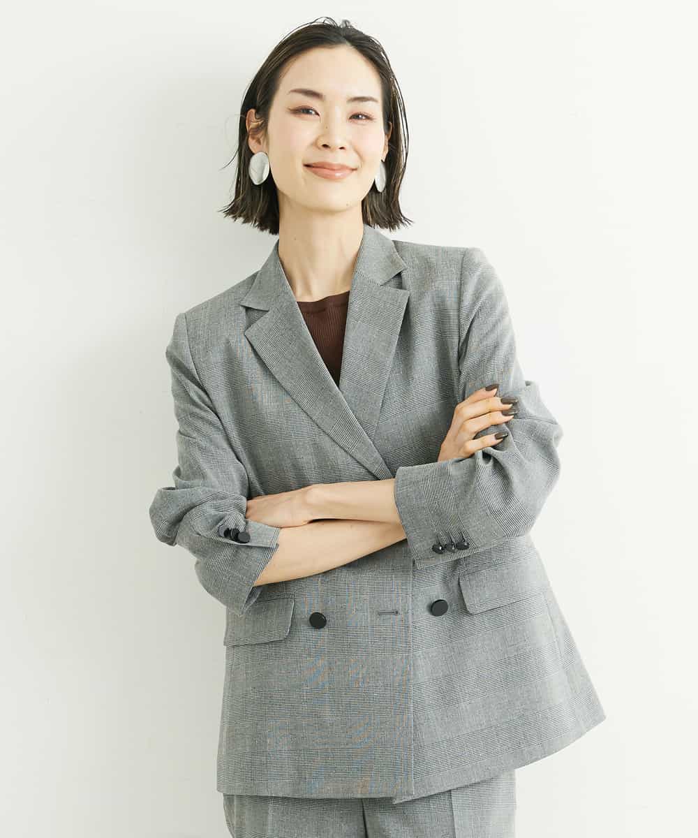 FMJGT27330 MICHEL KLEIN(ミッシェルクラン) [セットアップ対応]グレンチェックダブルブレストジャケット(背抜き) ライトグレー(91)