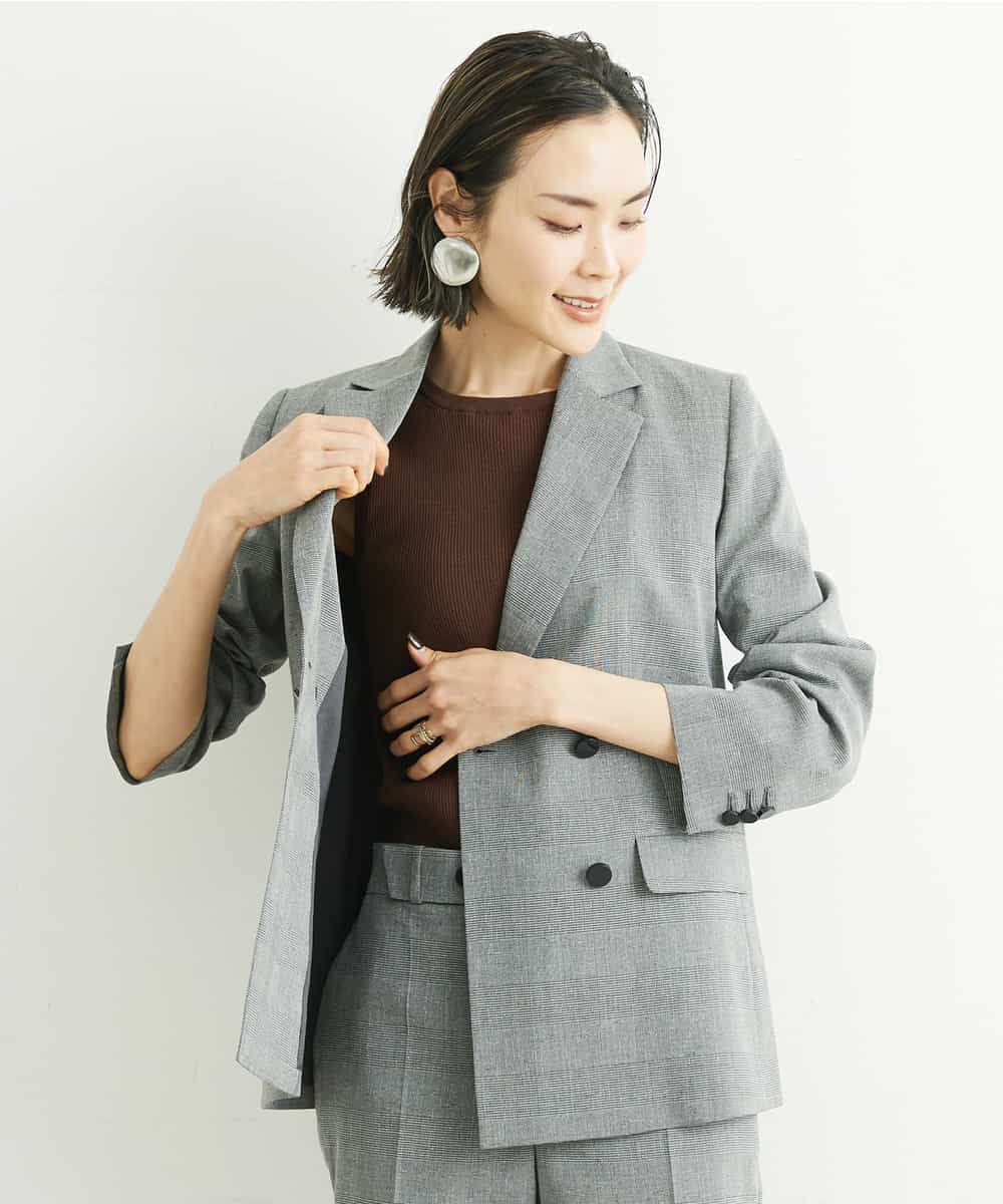 FMJGT27330 MICHEL KLEIN(ミッシェルクラン) [セットアップ対応]グレンチェックダブルブレストジャケット(背抜き) ライトグレー(91)