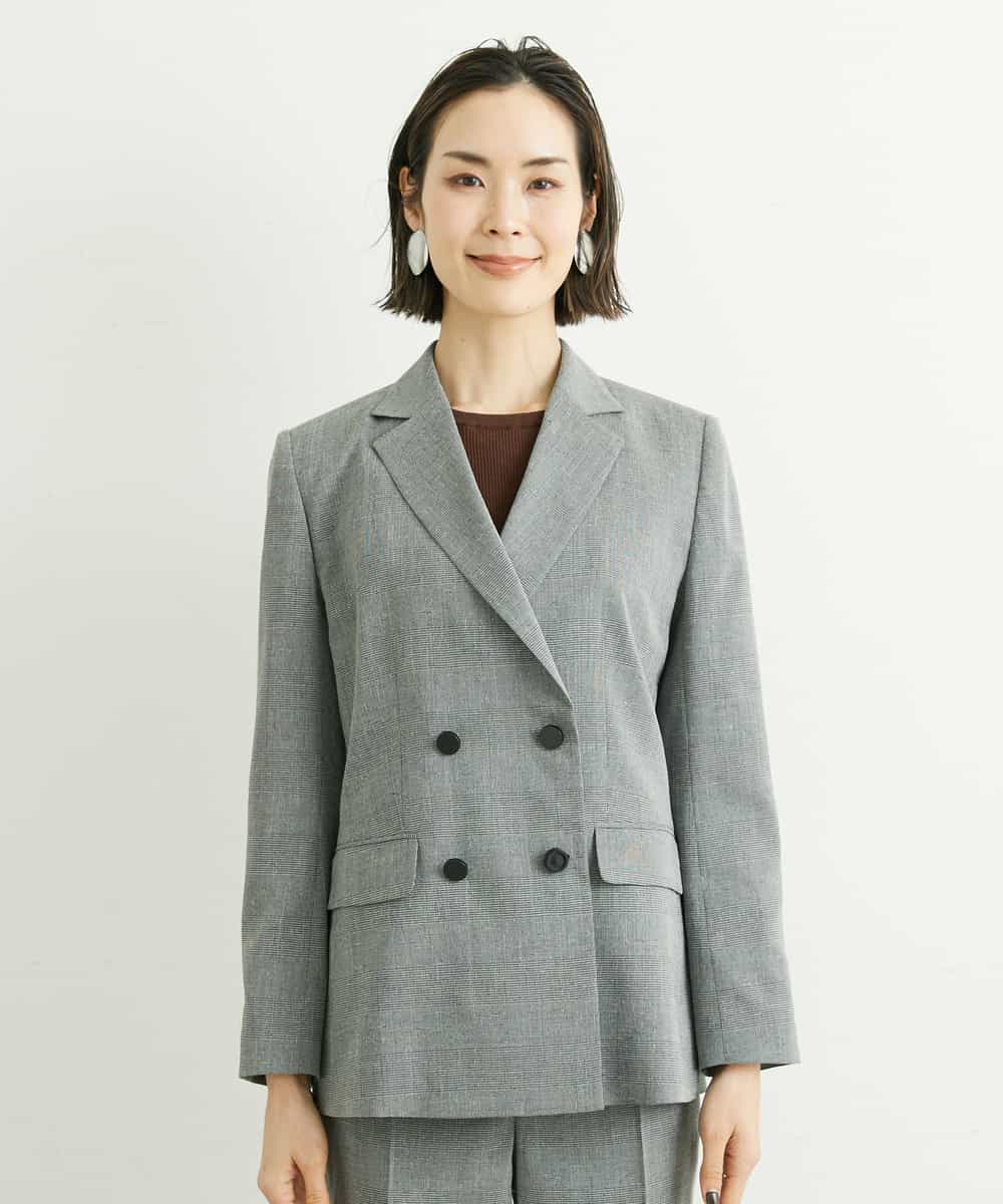 FMJGT27330 MICHEL KLEIN(ミッシェルクラン) [セットアップ対応]グレンチェックダブルブレストジャケット(背抜き) ライトグレー(91)