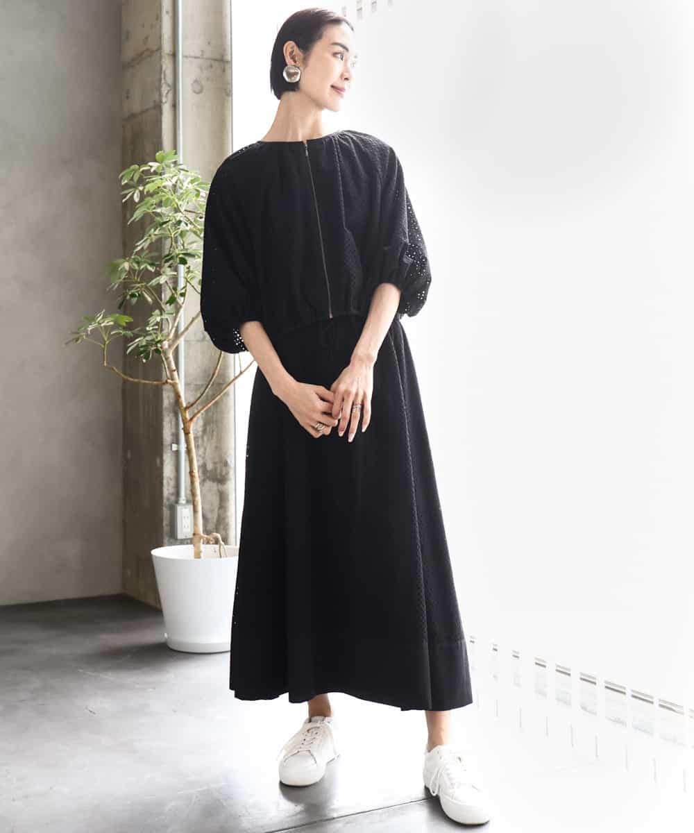 FMJHA18310 MICHEL KLEIN(ミッシェルクラン) [セットアップ対応]エンブロイダリーレースブルゾン ブラック