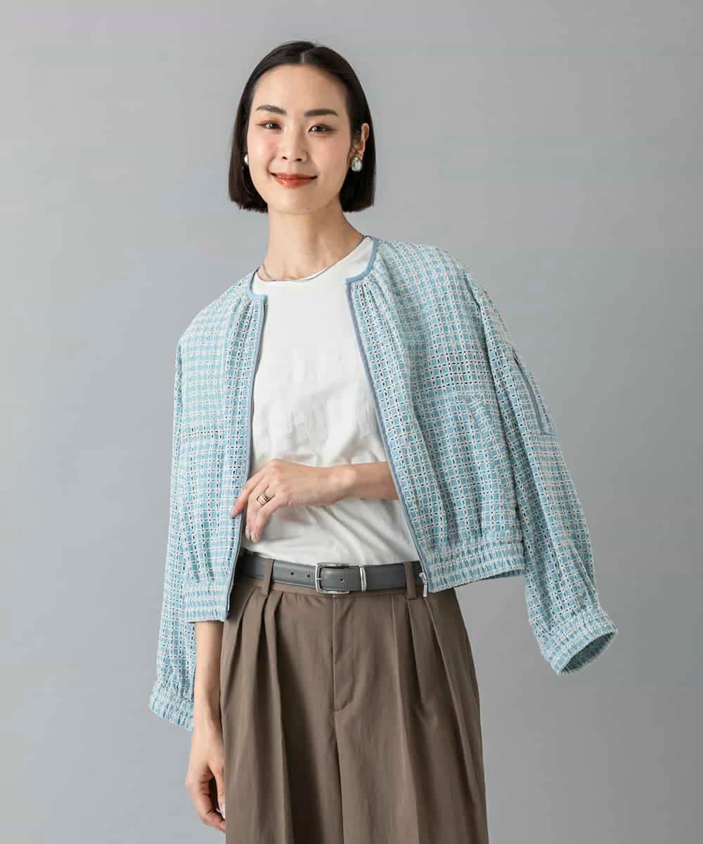 FMJHD02370 MICHEL KLEIN(ミッシェルクラン) レース MA-1ブルゾン ライトブルー