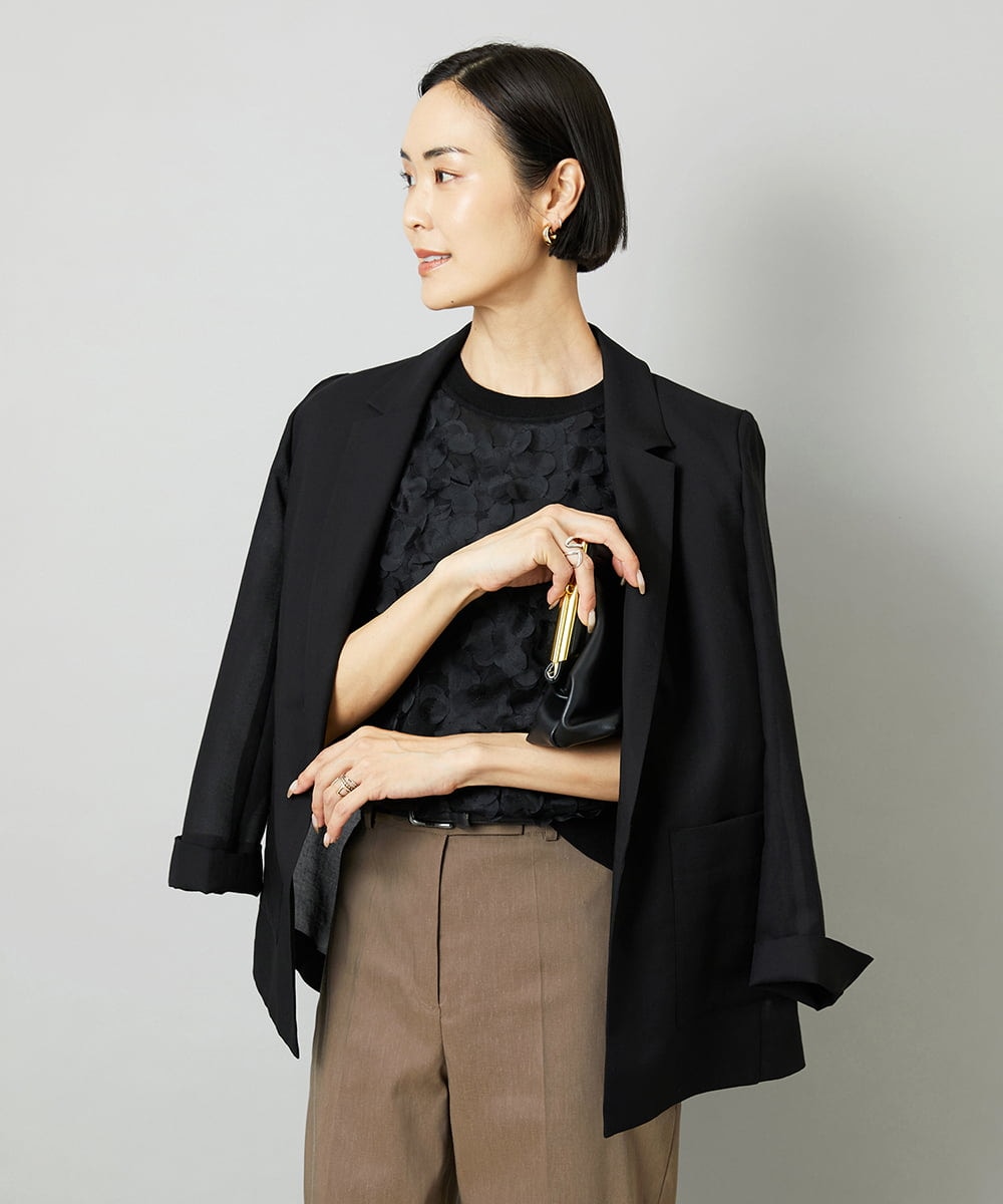 FMJHD11330 MICHEL KLEIN(ミッシェルクラン) シアーテーラードジャケット ブラック