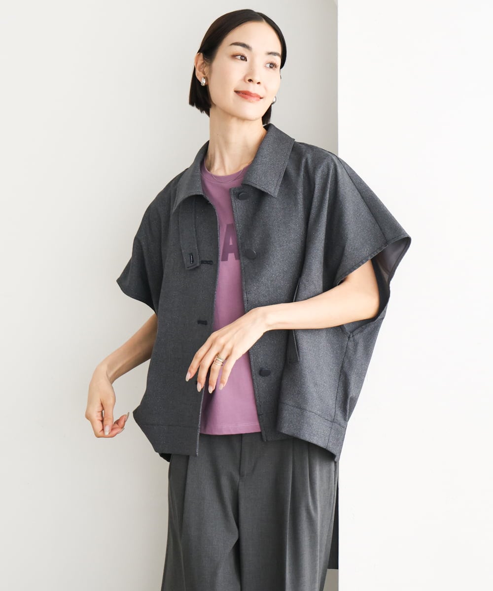 FMJJD02380 MICHEL KLEIN(ミッシェルクラン) ラメデニムライクケープジャケット ネイビー