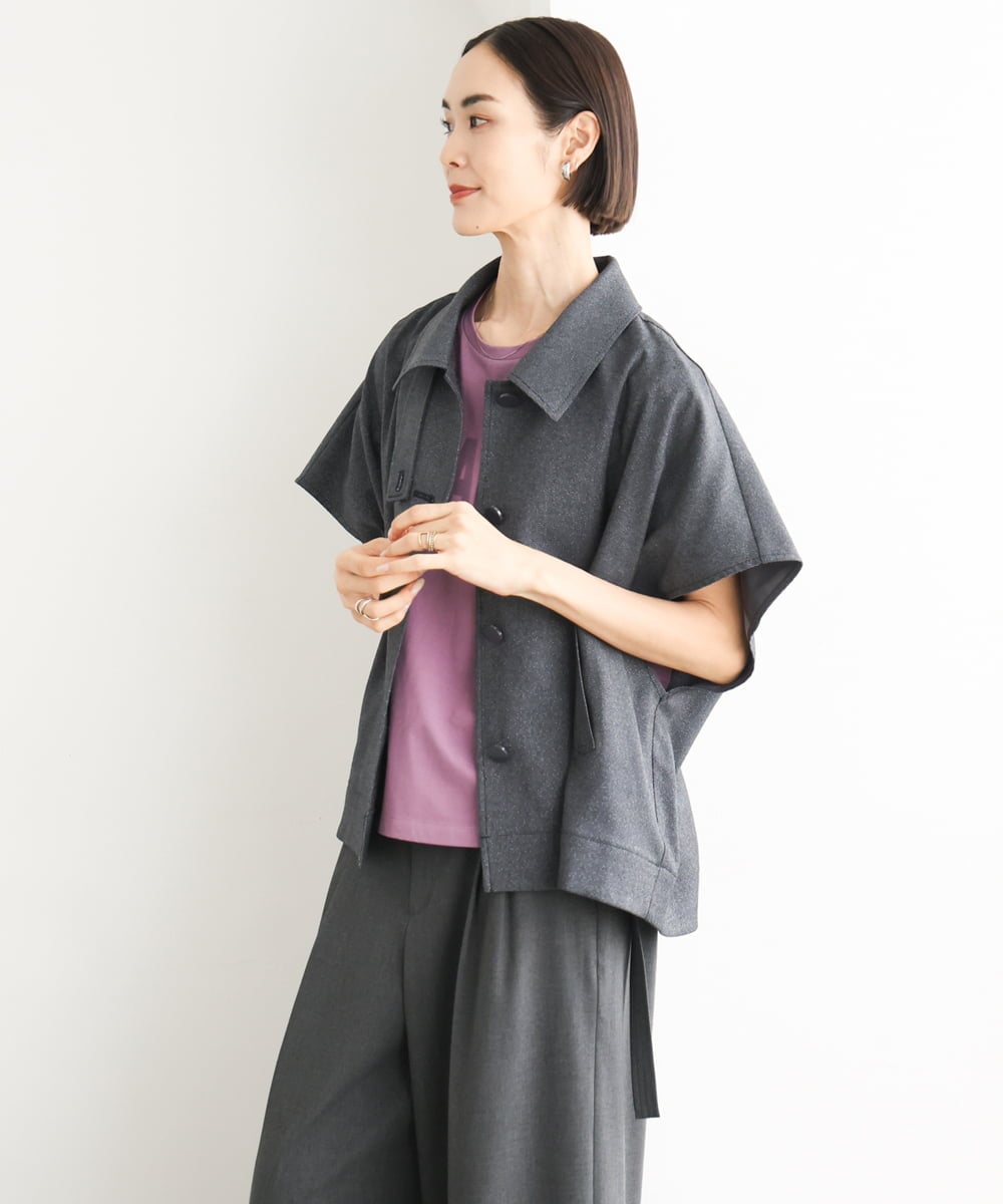 FMJJD02380 MICHEL KLEIN(ミッシェルクラン) ラメデニムライクケープジャケット ネイビー