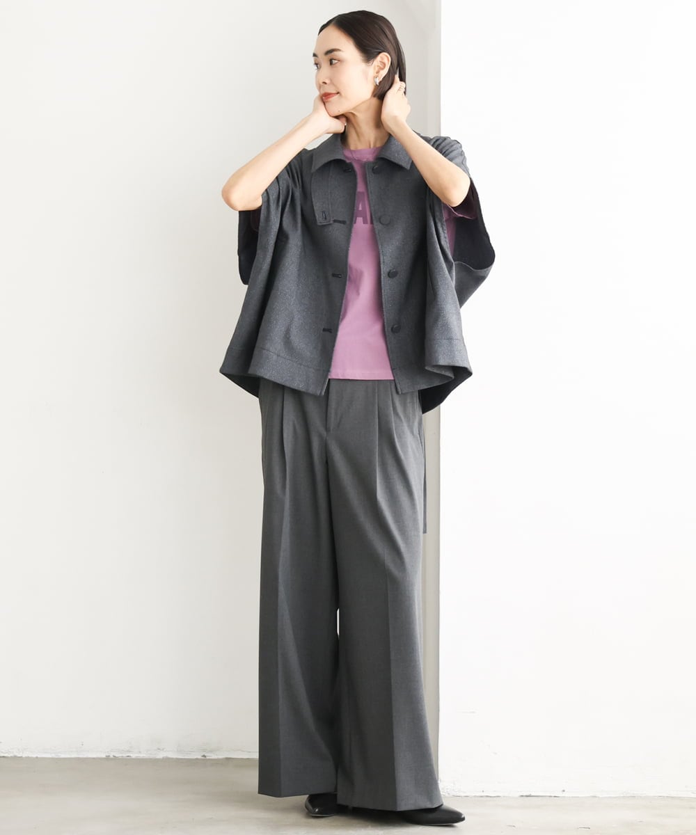 FMJJD02380 MICHEL KLEIN(ミッシェルクラン) ラメデニムライクケープジャケット ネイビー