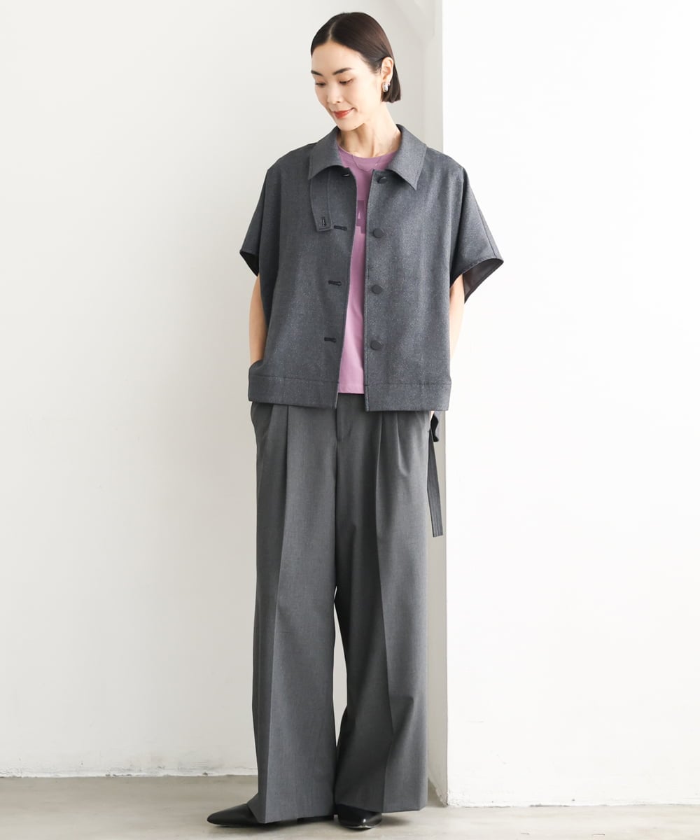 FMJJD02380 MICHEL KLEIN(ミッシェルクラン) ラメデニムライクケープジャケット ネイビー