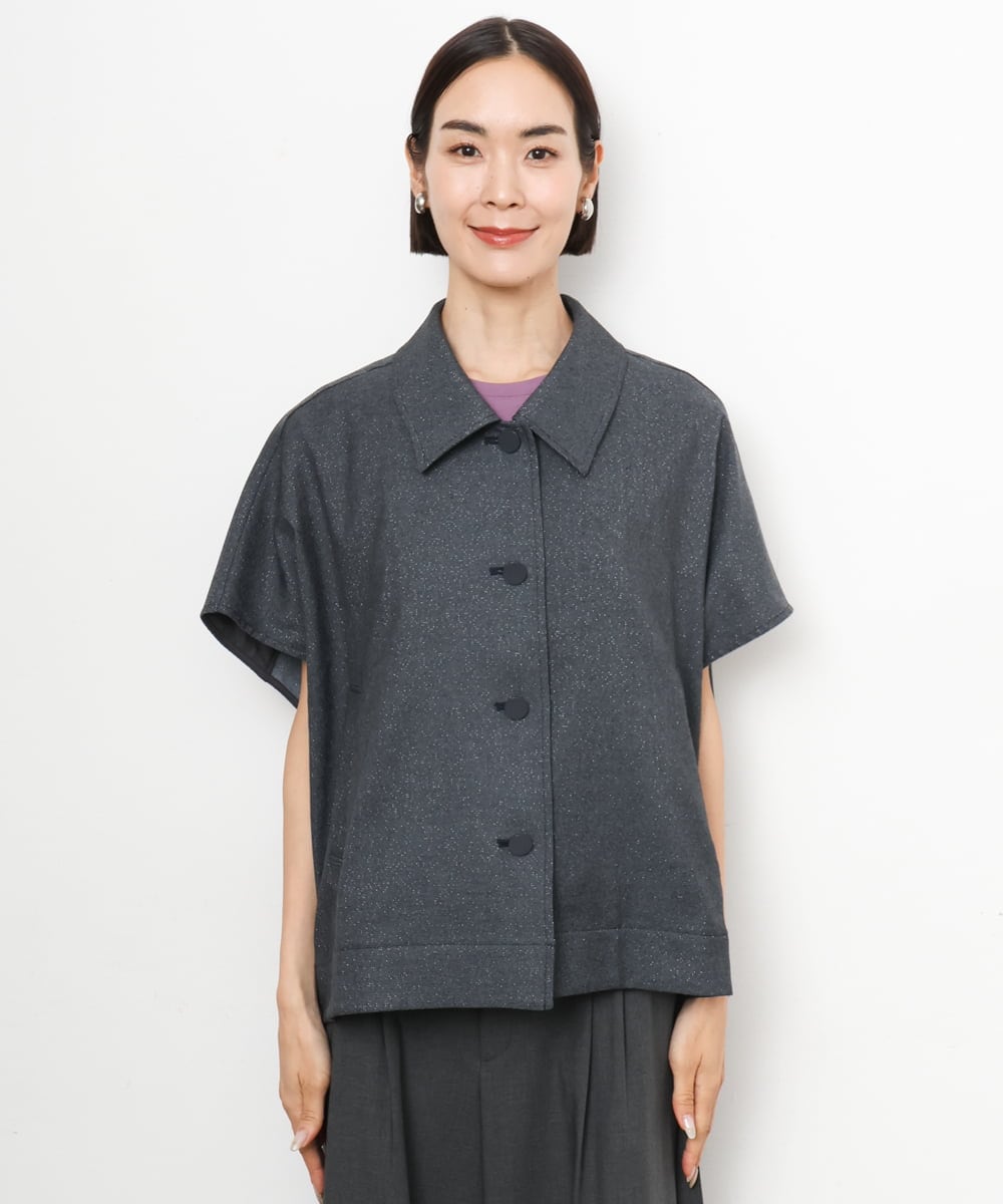 FMJJD02380 MICHEL KLEIN(ミッシェルクラン) ラメデニムライクケープジャケット ネイビー