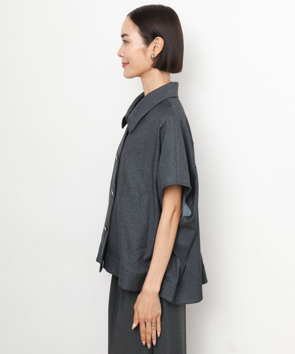 FMJJD02380 MICHEL KLEIN(ミッシェルクラン) ラメデニムライクケープジャケット ネイビー