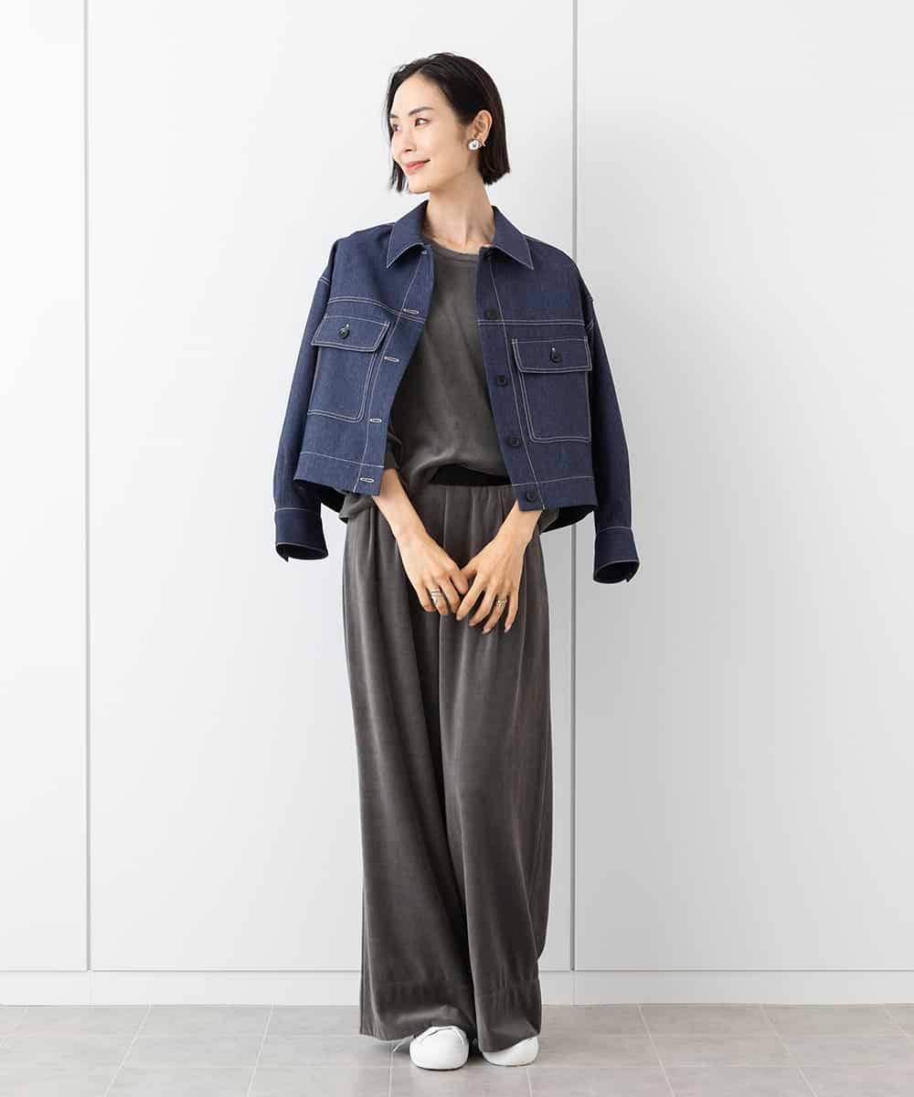 FMKAA08200 MICHEL KLEIN(ミッシェルクラン) コンパクトベロアパフスリーブカットソー(セットアップ対応) グレー