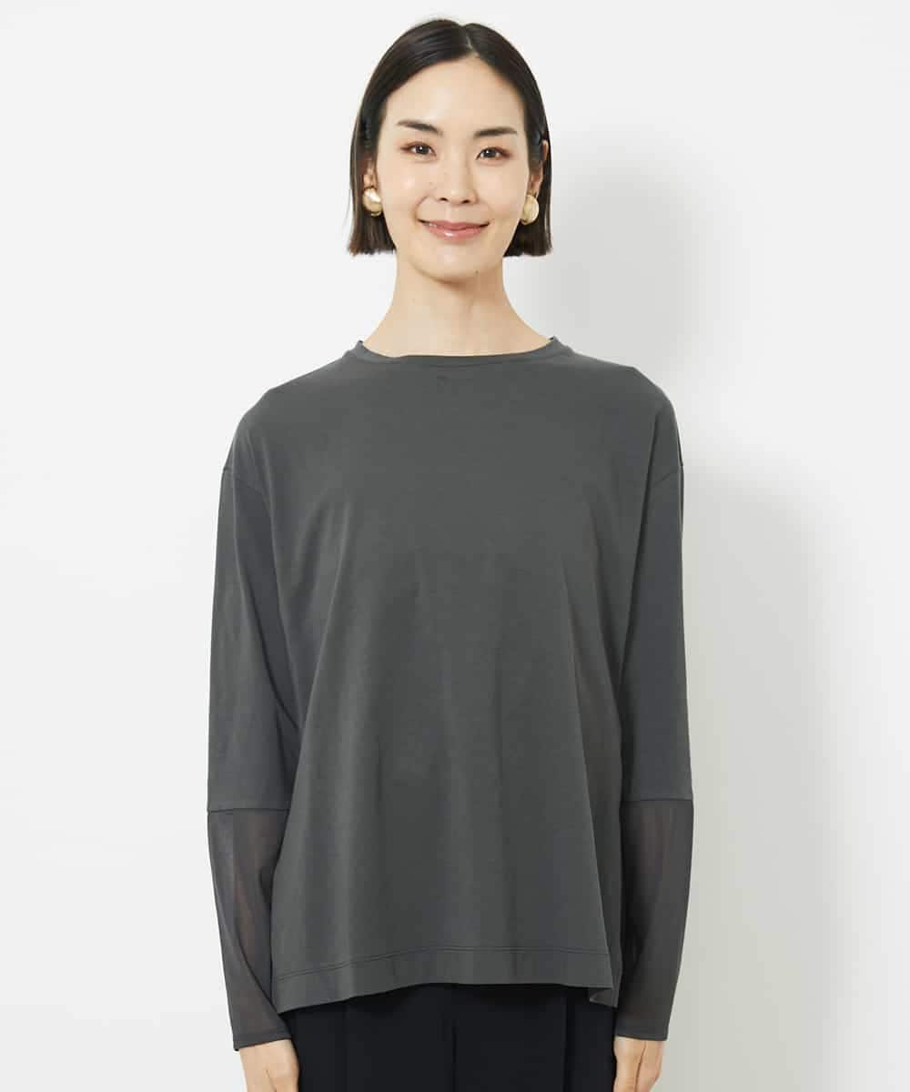 FMKAA70189 MICHEL KLEIN(ミッシェルクラン) [WEB限定]シアー切替スリーブカットソー ブラック(94)