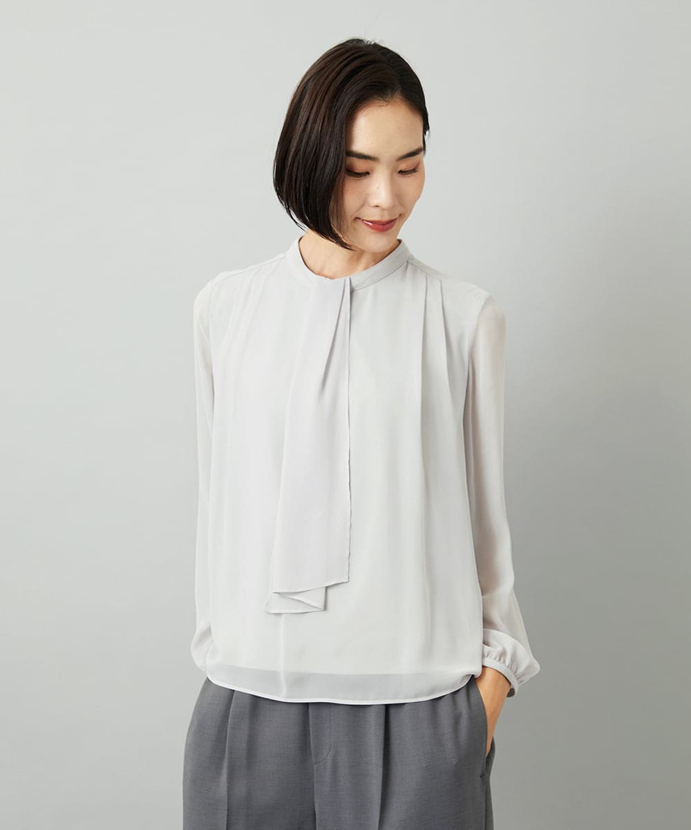 FMKAD02170 MICHEL KLEIN(ミッシェルクラン) ボウタイ付き2WAYブラウソ― ライトグレー