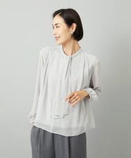 FMKAD02170 MICHEL KLEIN(ミッシェルクラン) ボウタイ付き2WAYブラウソ― ライトグレー