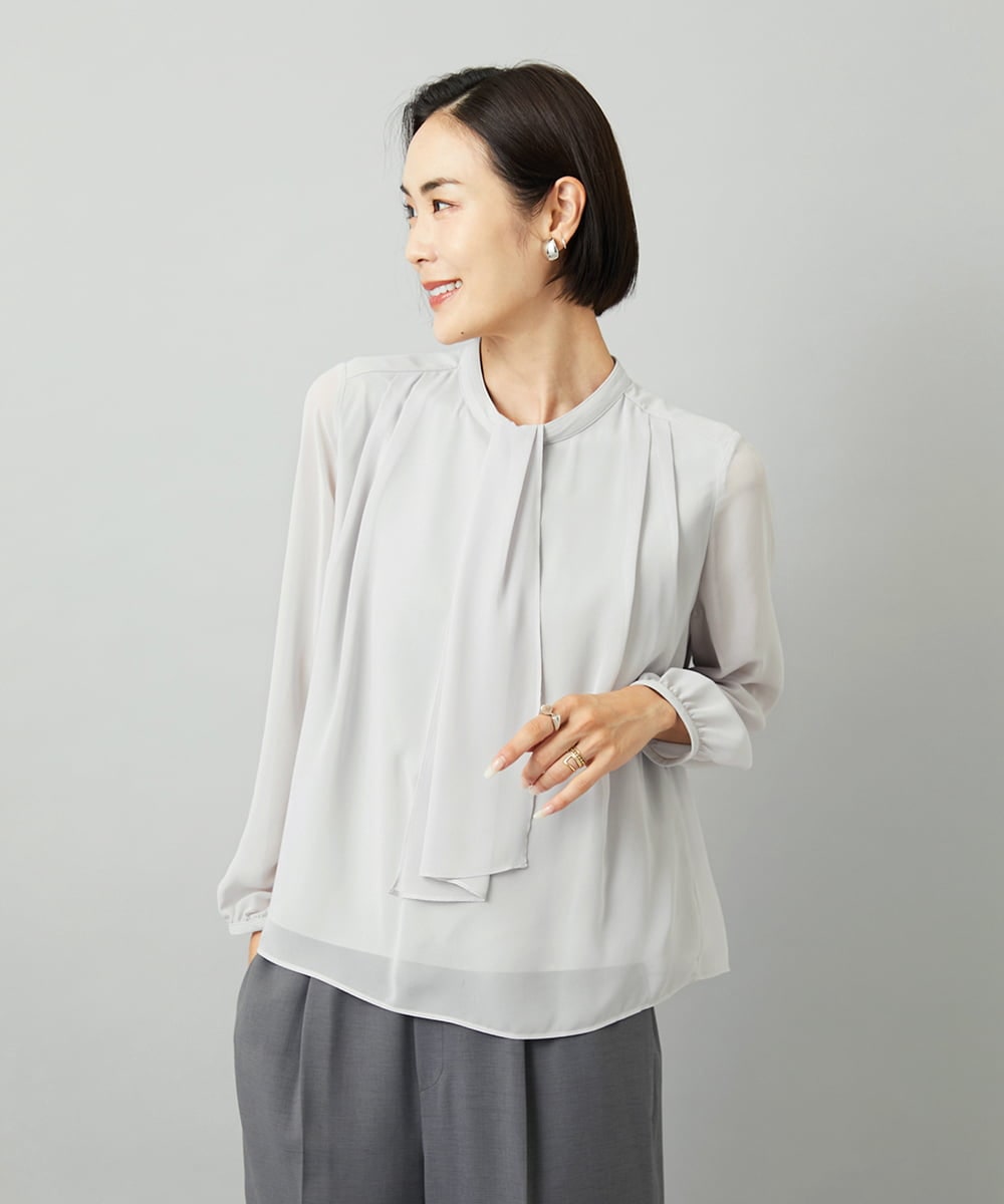 FMKAD02170 MICHEL KLEIN(ミッシェルクラン) ボウタイ付き2WAYブラウソ― ライトグレー