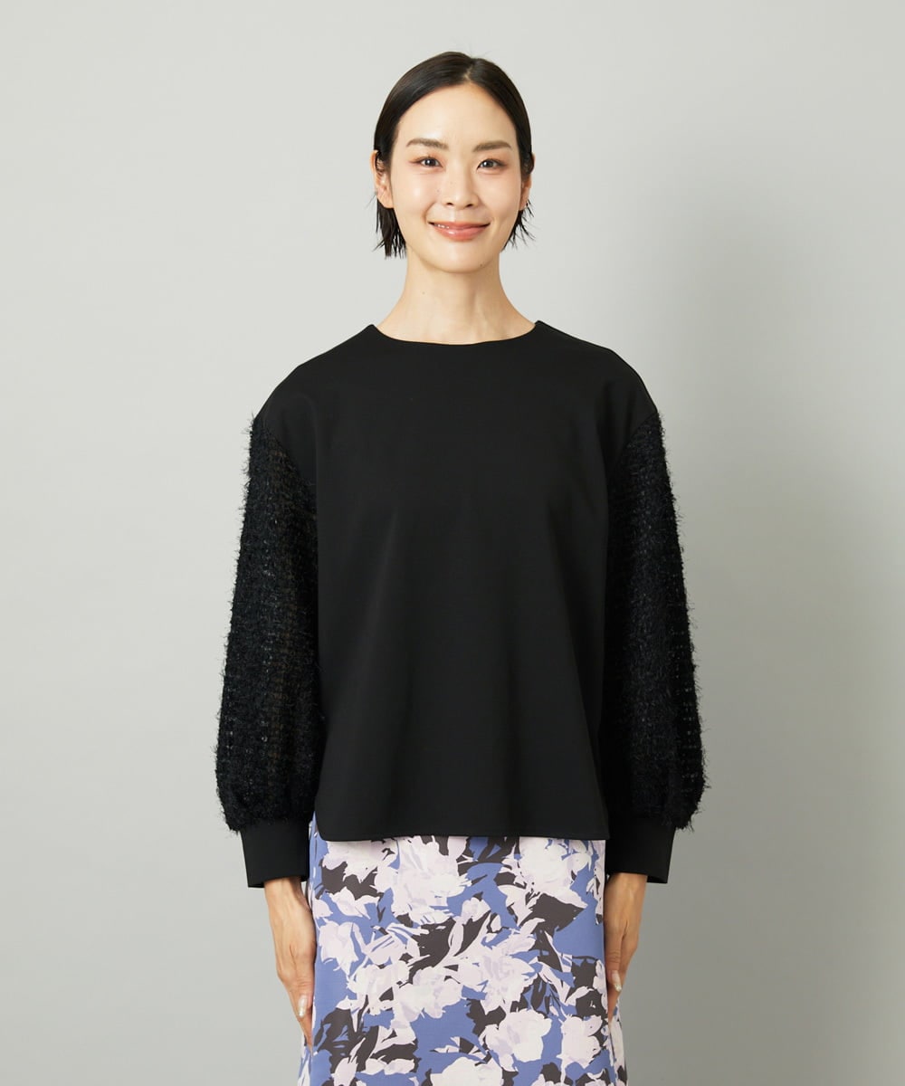 FMKAD18190 MICHEL KLEIN(ミッシェルクラン) パフスリーブ異素材カットソー ブラック