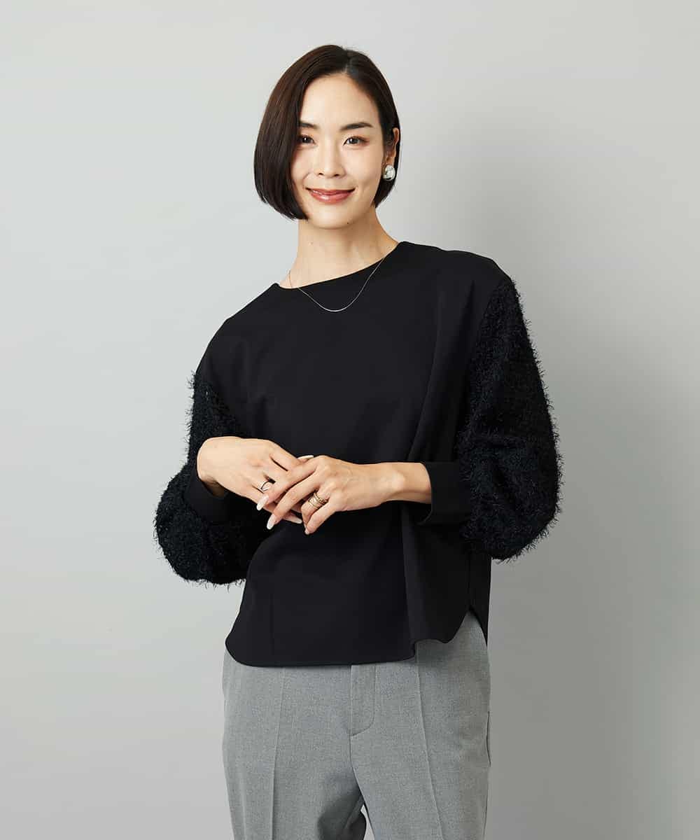FMKAD18190 MICHEL KLEIN(ミッシェルクラン) パフスリーブ異素材カットソー ブラック