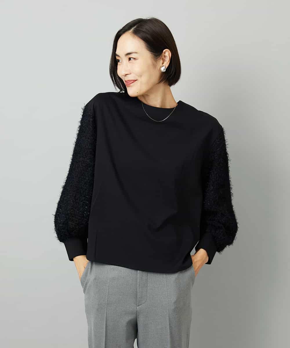 FMKAD18190 MICHEL KLEIN(ミッシェルクラン) パフスリーブ異素材カットソー ブラック