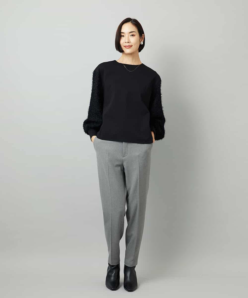FMKAD18190 MICHEL KLEIN(ミッシェルクラン) パフスリーブ異素材カットソー ブラック