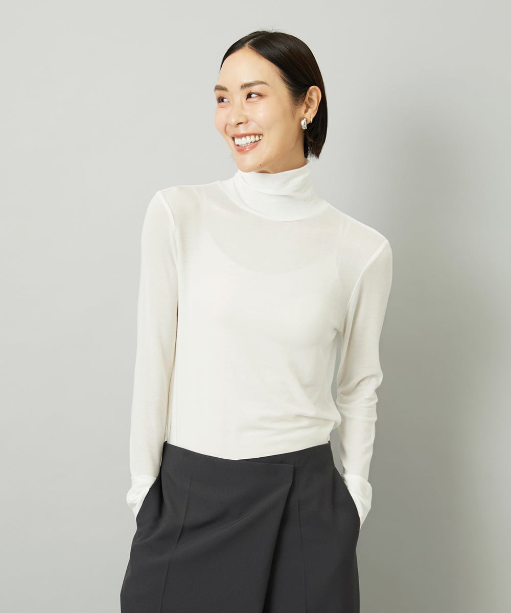 FMKAD19130 MICHEL KLEIN(ミッシェルクラン) ［レイヤードにおすすめ］シアーハイネックカットソー ブラウン