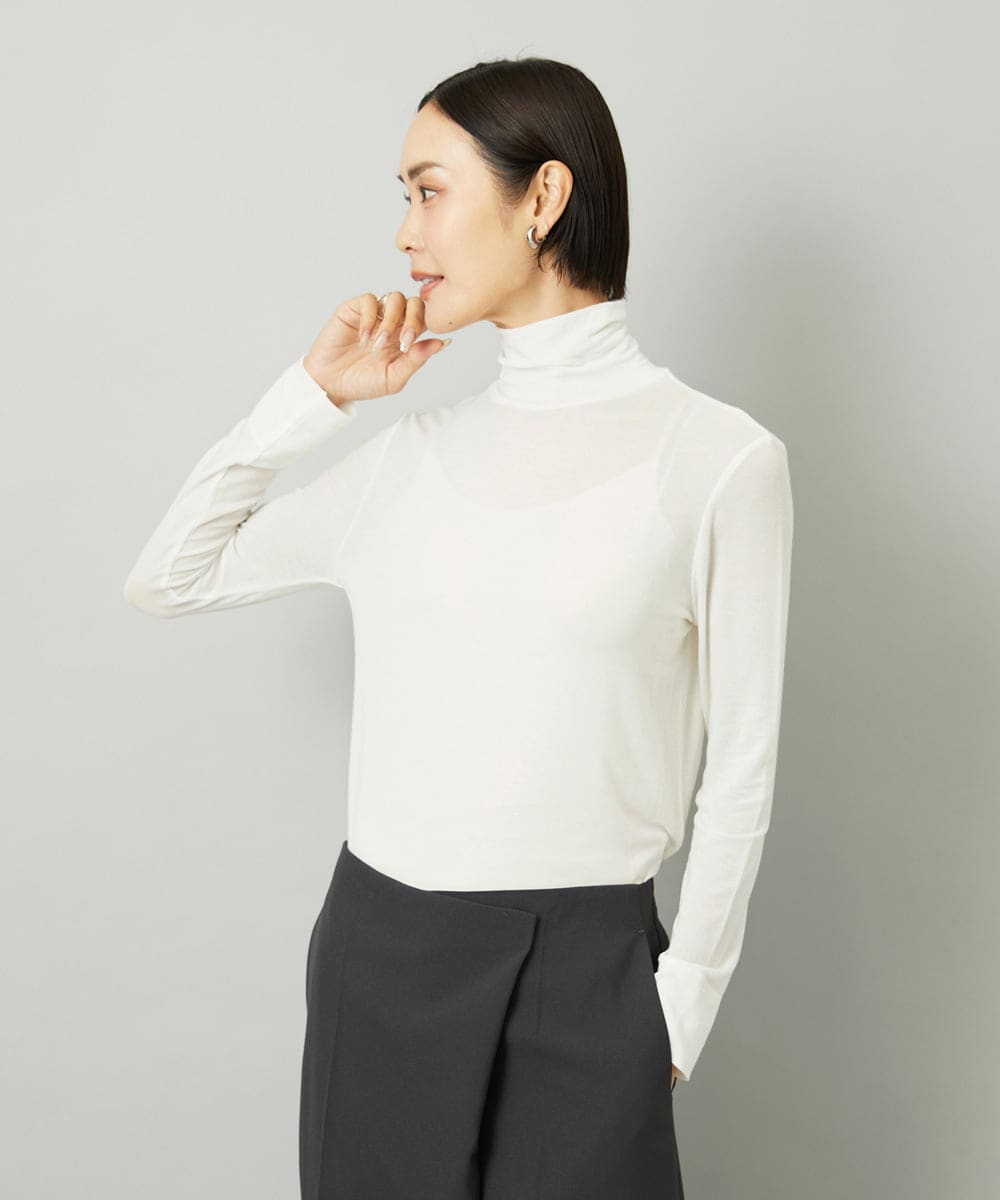 FMKAD19130 MICHEL KLEIN(ミッシェルクラン) ［レイヤードにおすすめ］シアーハイネックカットソー ブラウン