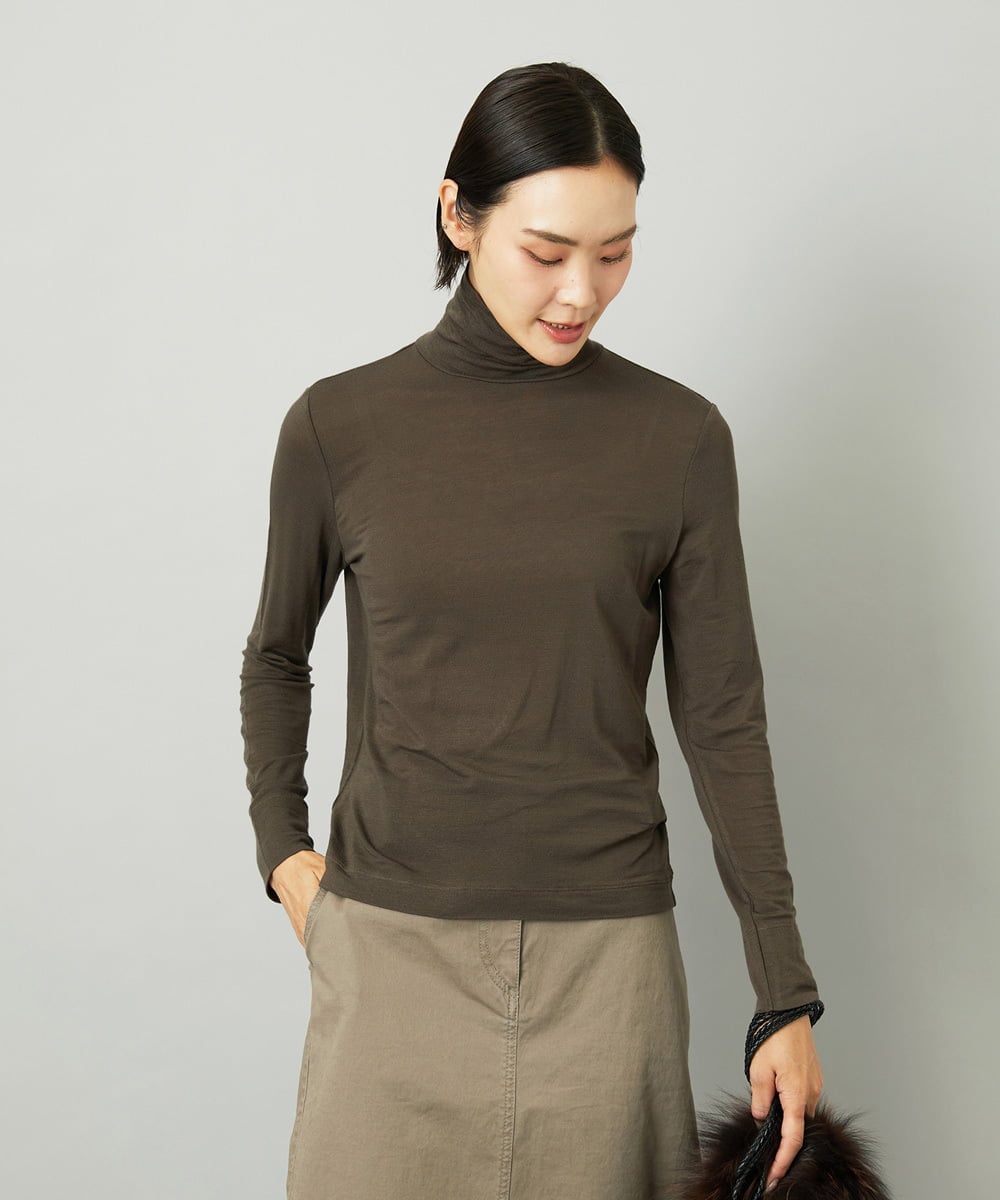 FMKAD19130 MICHEL KLEIN(ミッシェルクラン) ［レイヤードにおすすめ］シアーハイネックカットソー ブラウン