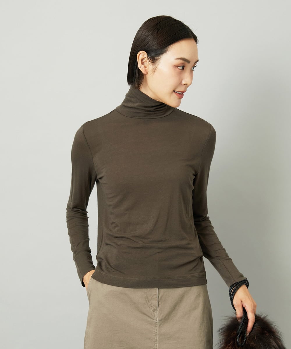 FMKAD19130 MICHEL KLEIN(ミッシェルクラン) ［レイヤードにおすすめ］シアーハイネックカットソー ブラウン