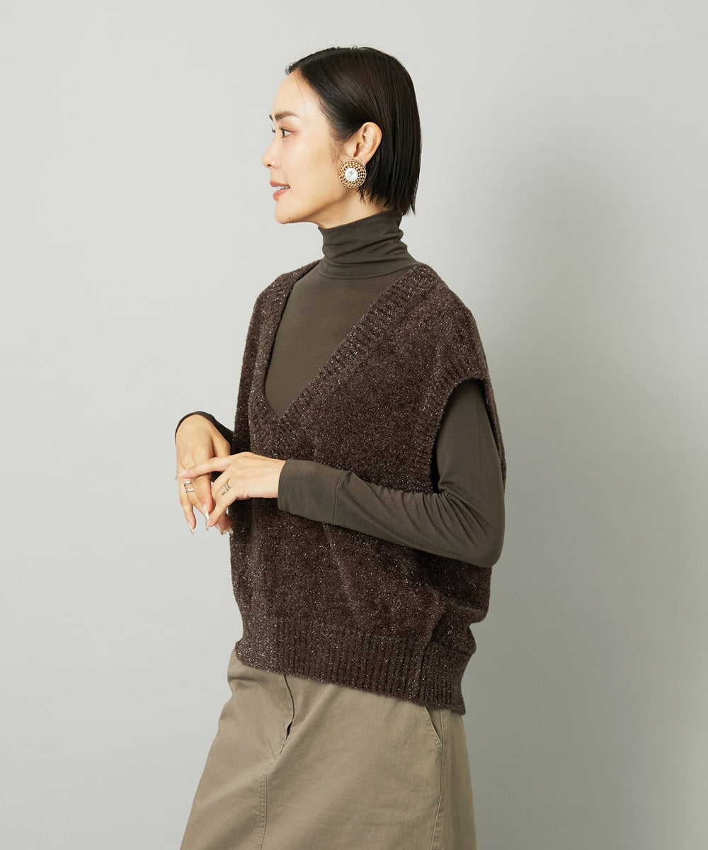FMKAD19130 MICHEL KLEIN(ミッシェルクラン) ［レイヤードにおすすめ］シアーハイネックカットソー ブラウン