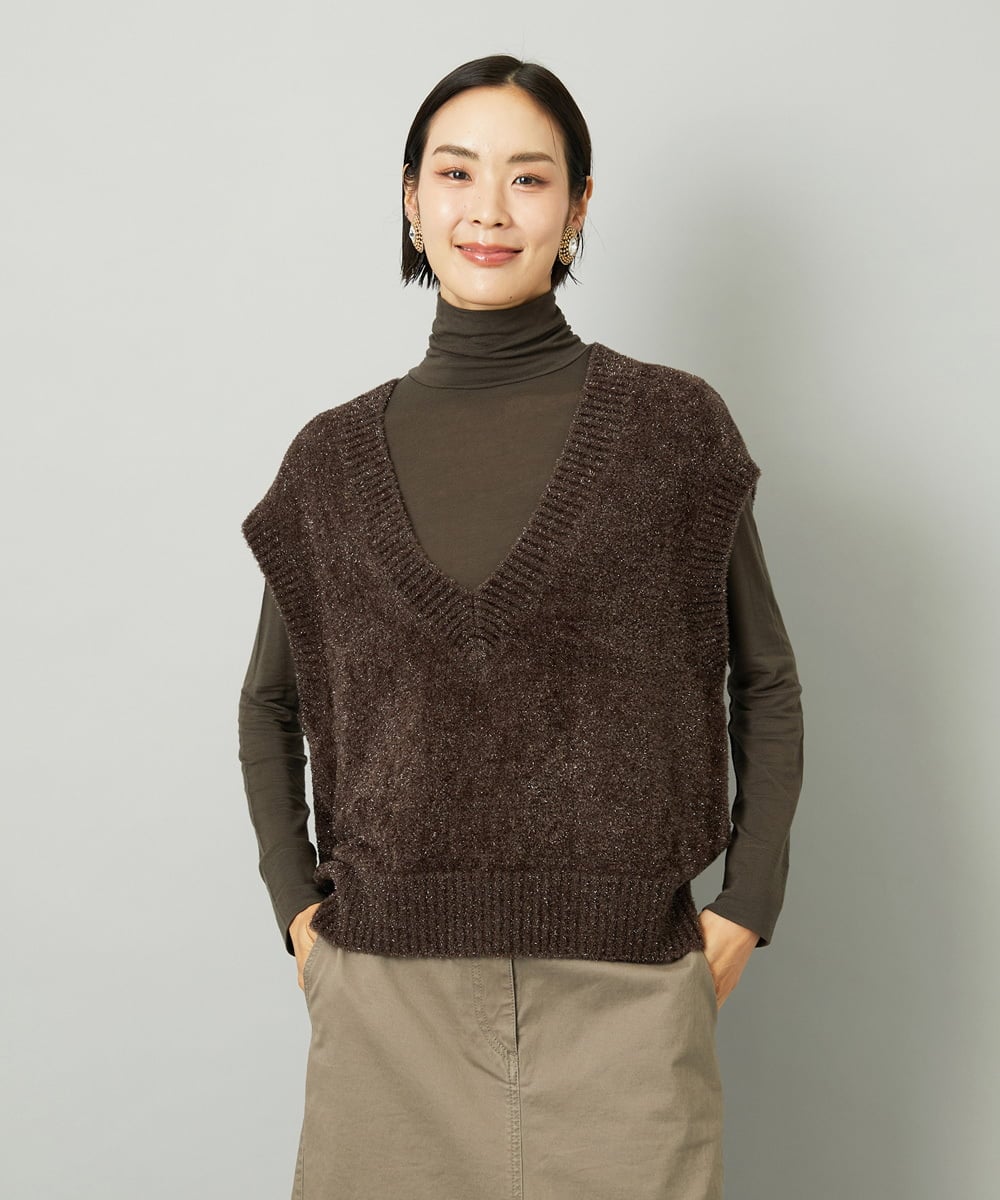 FMKAD19130 MICHEL KLEIN(ミッシェルクラン) ［レイヤードにおすすめ］シアーハイネックカットソー ブラウン