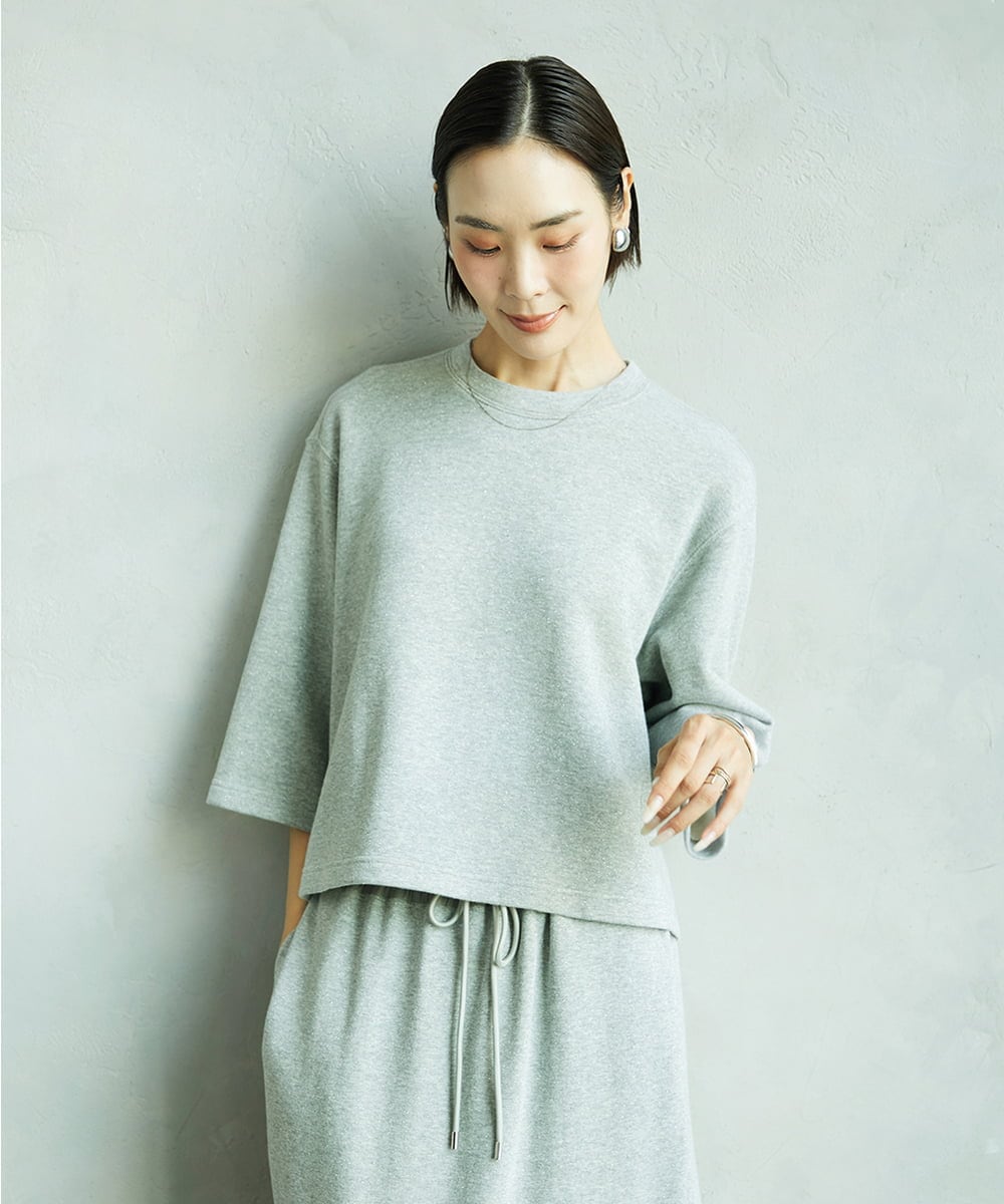 FMKAD60190 MICHEL KLEIN(ミッシェルクラン) [セットアップ対応]ラメ裏毛プルオーバー ライトグレー