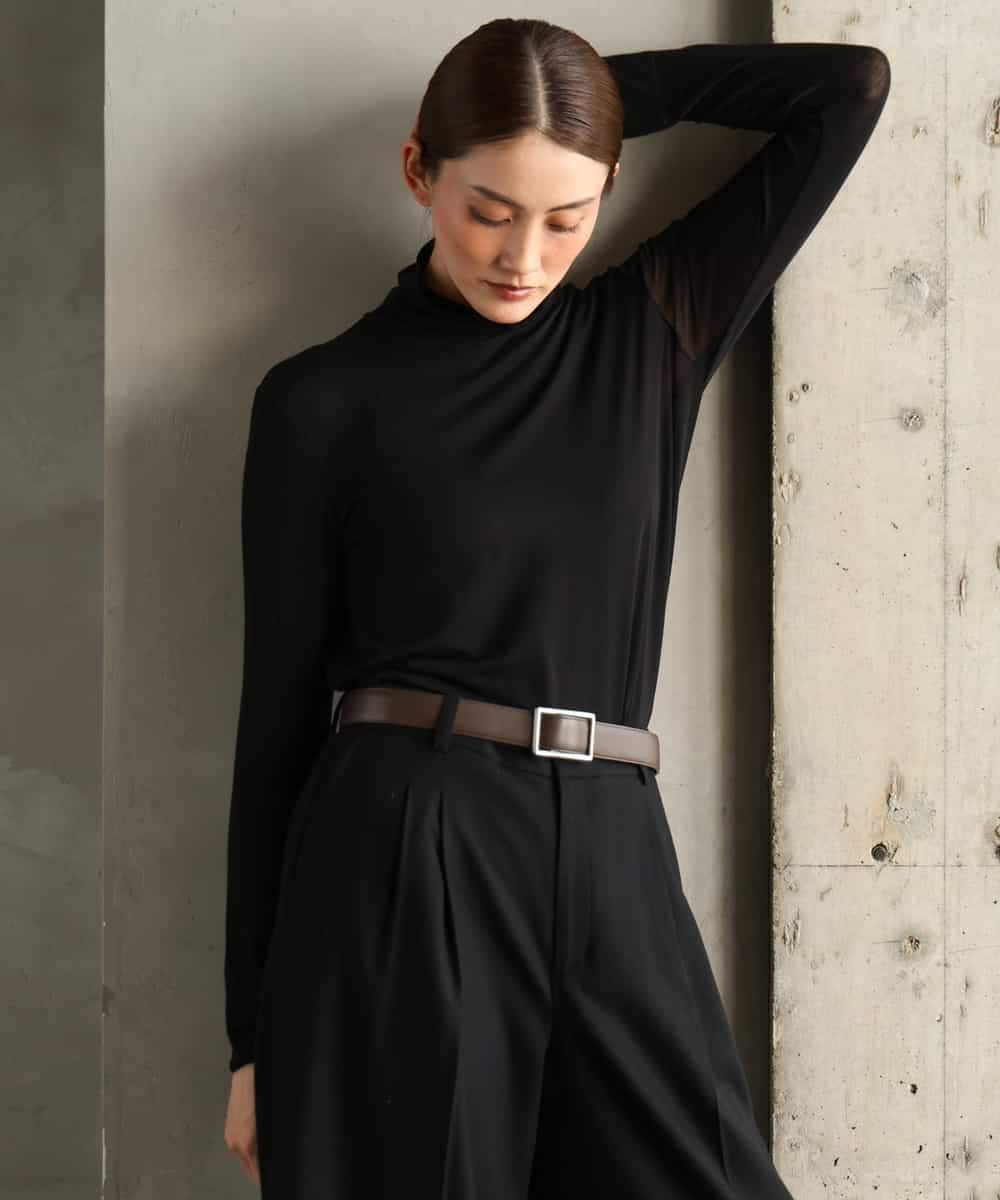 FMKAG40130 MICHEL KLEIN(ミッシェルクラン) [レイヤードスタイルにおすすめ]シアーハイネックカットソー ブラック
