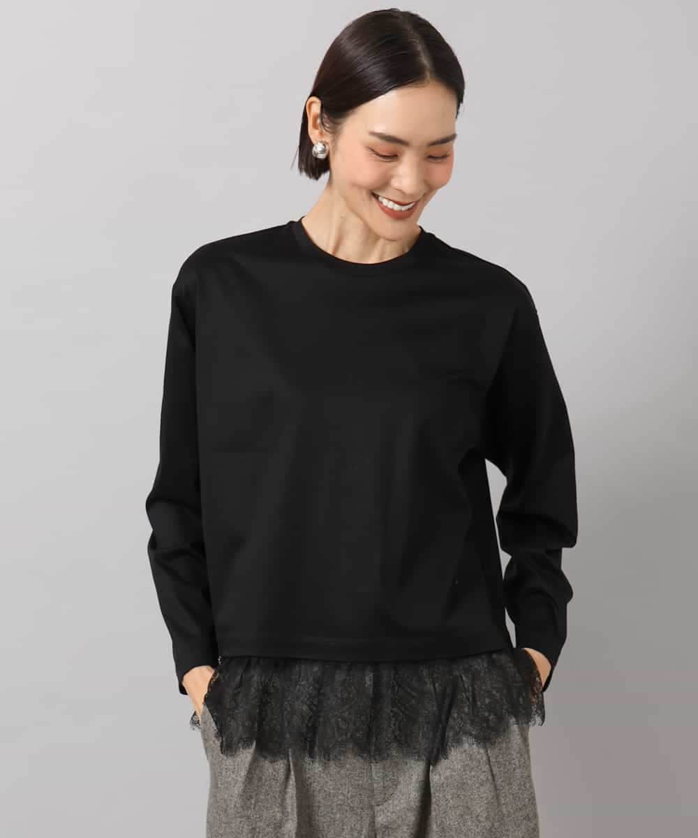 FMKAG42160 MICHEL KLEIN(ミッシェルクラン) [レイヤードスタイルにおすすめ]裾レースドッキングカットソー ブラック