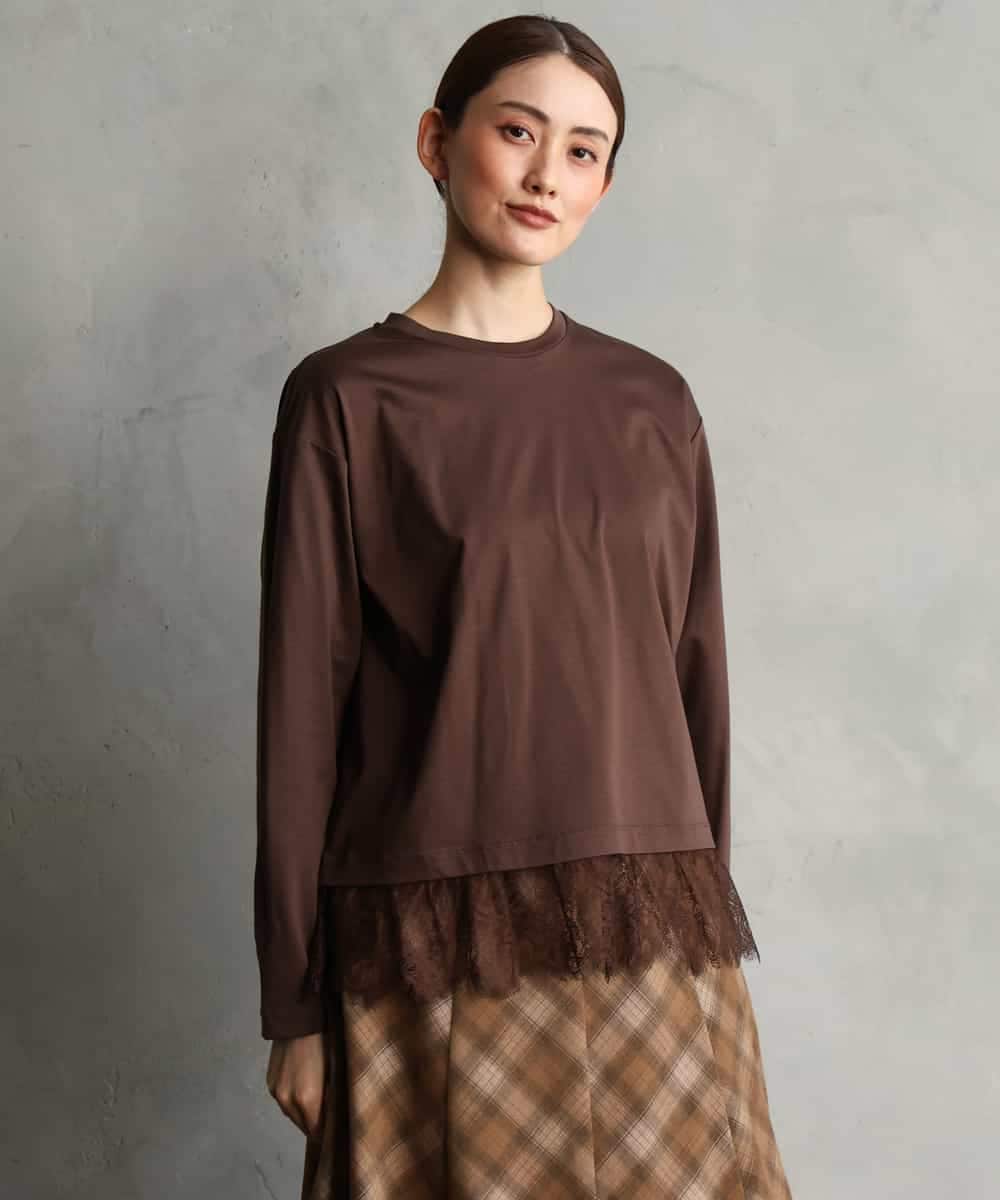 FMKAG42160 MICHEL KLEIN(ミッシェルクラン) [レイヤードスタイルにおすすめ]裾レースドッキングカットソー ブラック