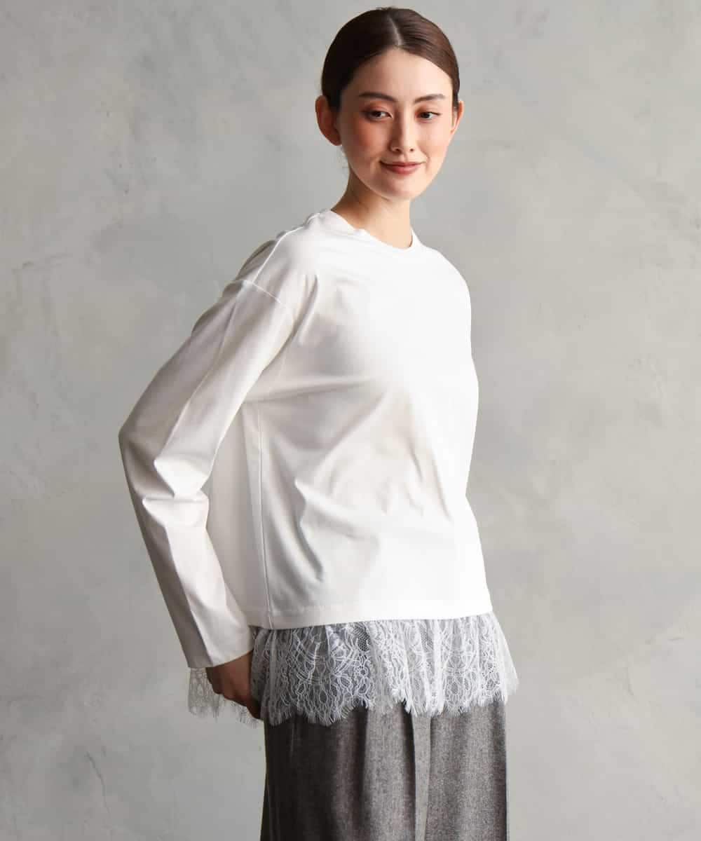 FMKAG42160 MICHEL KLEIN(ミッシェルクラン) [レイヤードスタイルにおすすめ]裾レースドッキングカットソー ブラック
